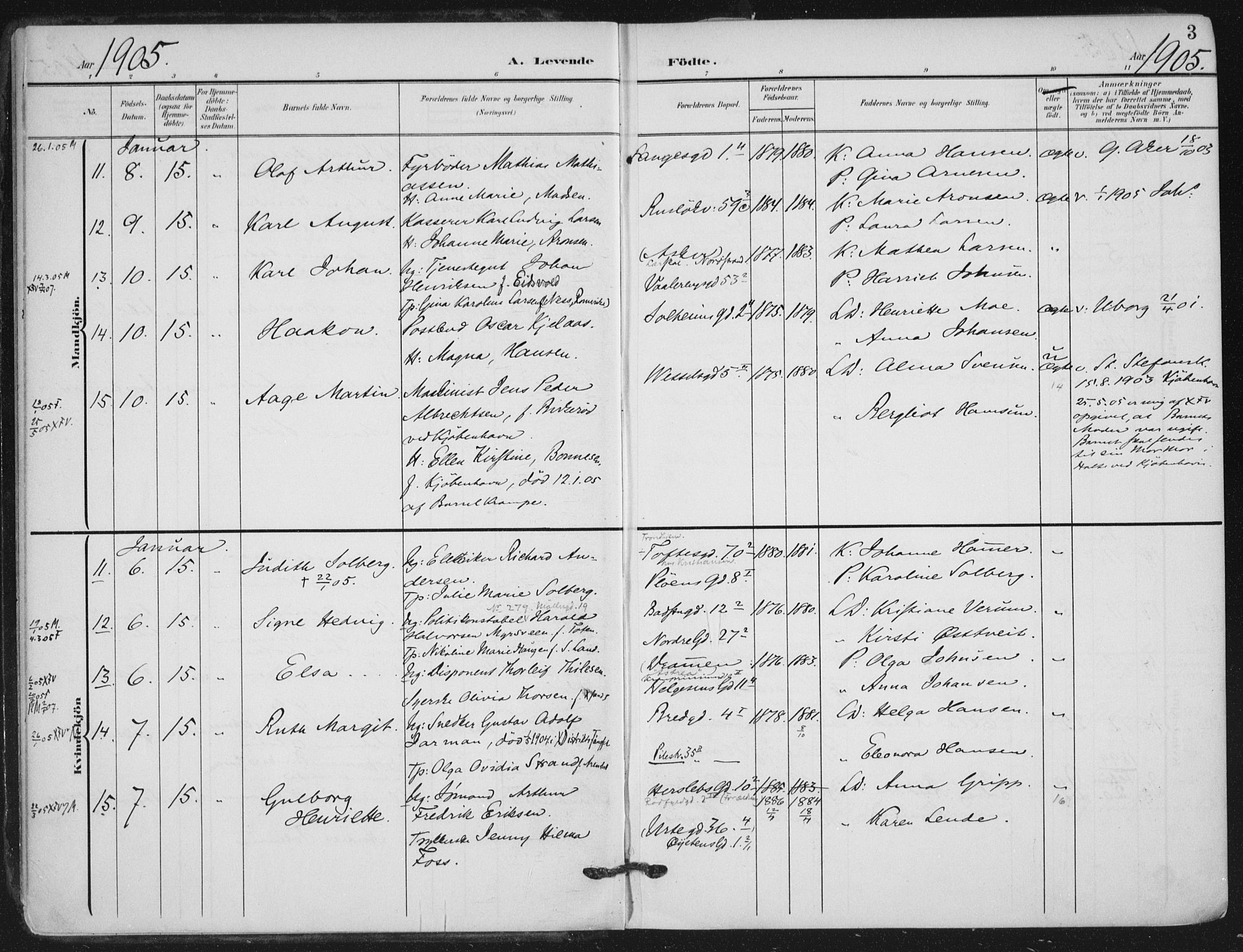 Rikshospitalet prestekontor Kirkebøker, AV/SAO-A-10309b/F/L0013: Parish register (official) no. 13, 1905-1908, p. 3