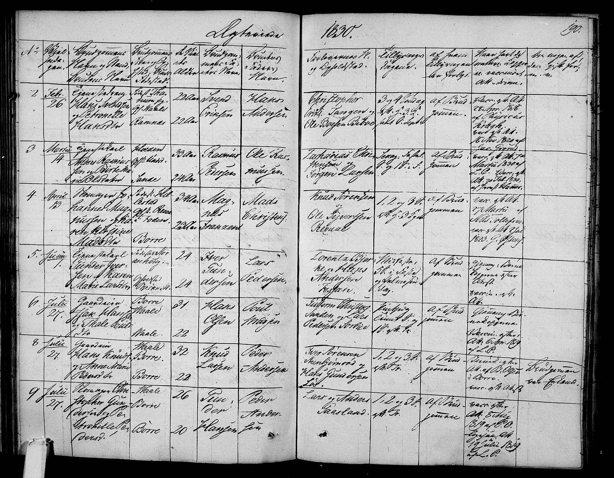 Våle kirkebøker, AV/SAKO-A-334/F/Fa/L0008: Parish register (official) no. I 8, 1824-1844, p. 190