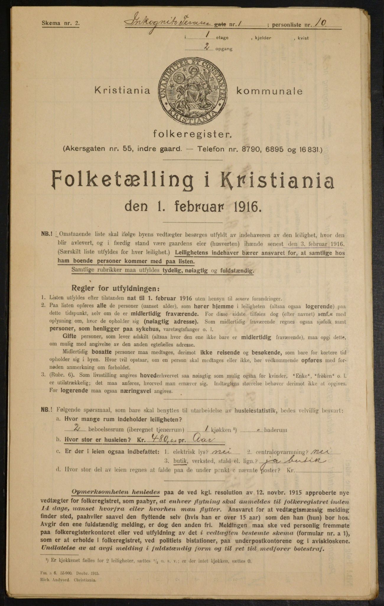 OBA, Municipal Census 1916 for Kristiania, 1916, p. 45306