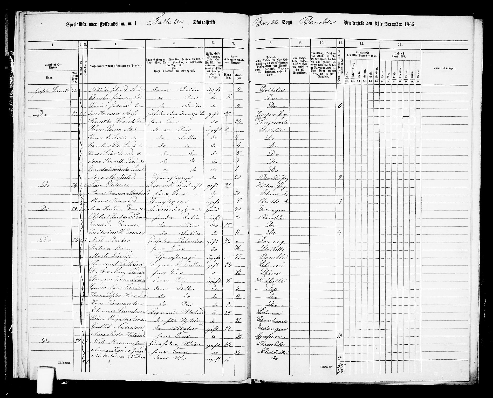 RA, 1865 census for Bamble, 1865, p. 234