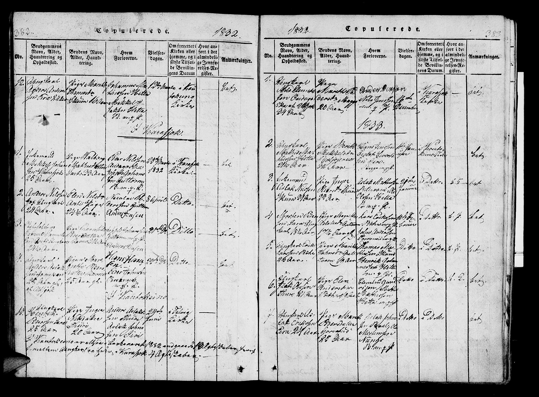 Kistrand/Porsanger sokneprestembete, AV/SATØ-S-1351/H/Ha/L0010.kirke: Parish register (official) no. 10, 1821-1842, p. 382-383