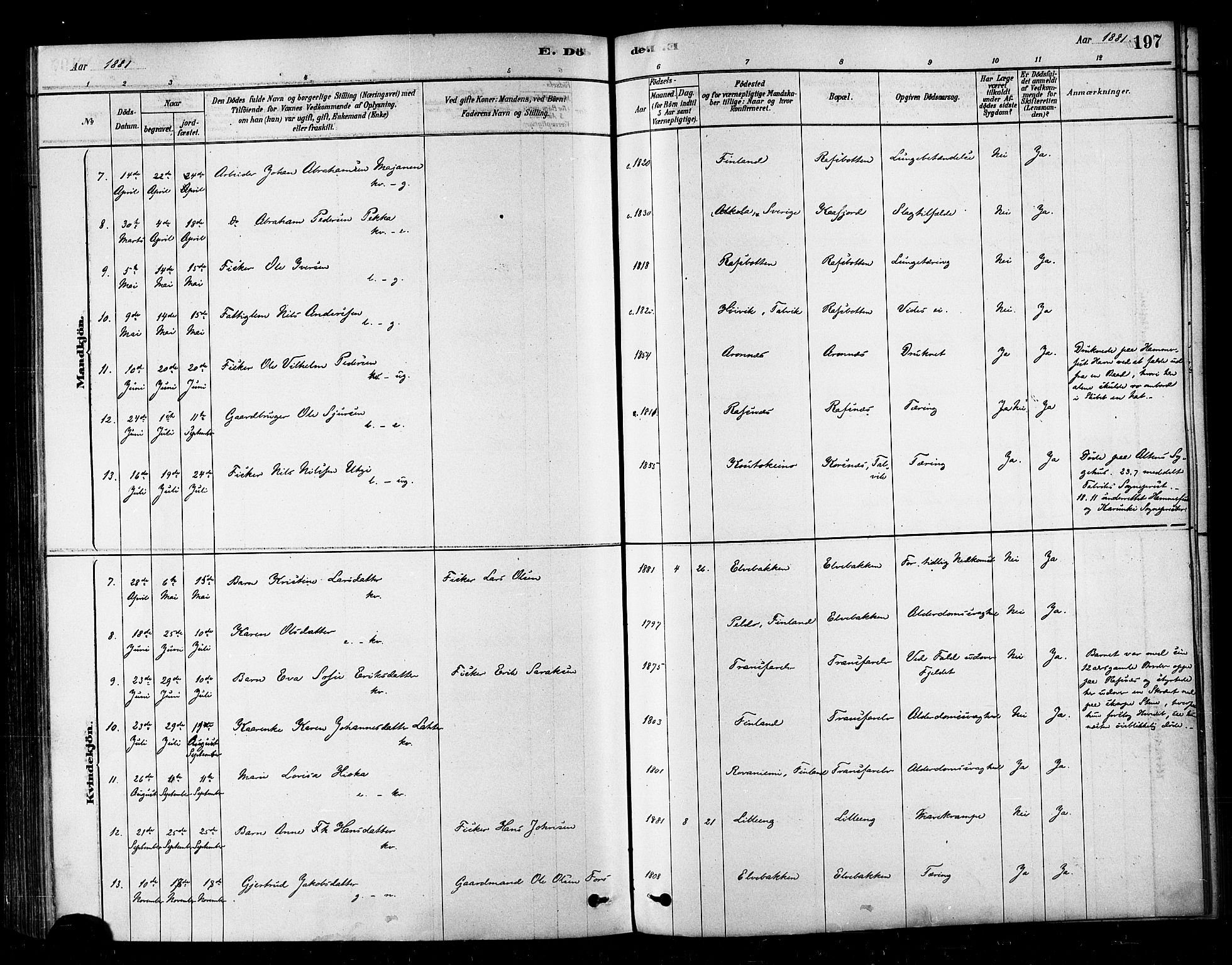 Alta sokneprestkontor, SATØ/S-1338/H/Ha/L0002.kirke: Parish register (official) no. 2, 1879-1892, p. 197