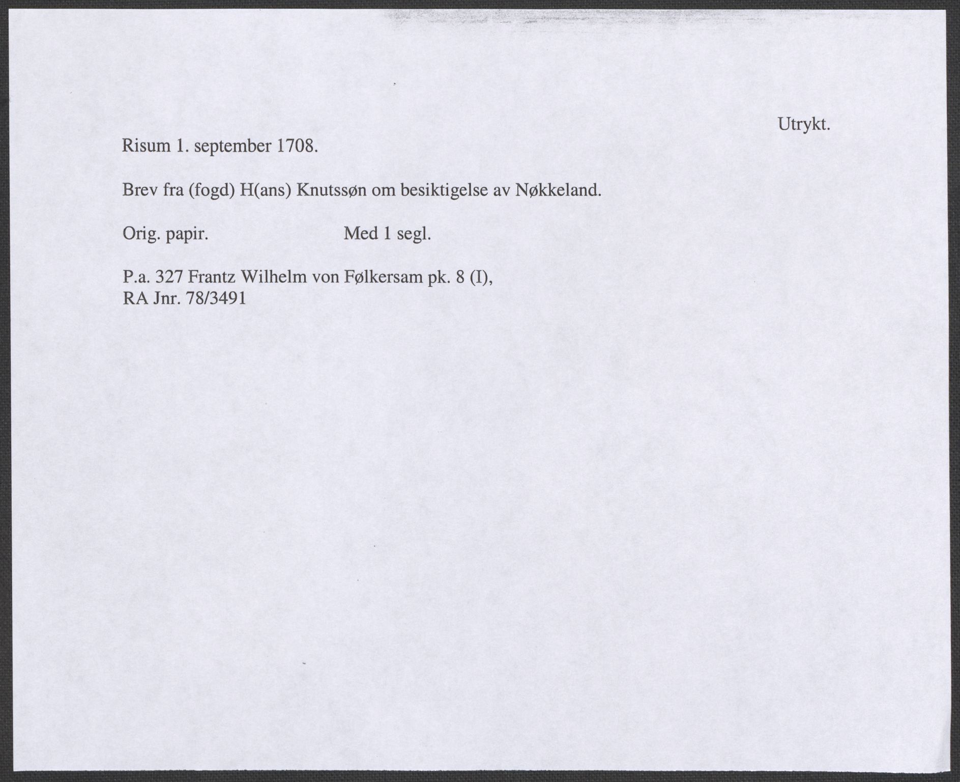 Riksarkivets diplomsamling, RA/EA-5965/F12/L0007: Pk. 8 (I), 1604-1719, p. 84