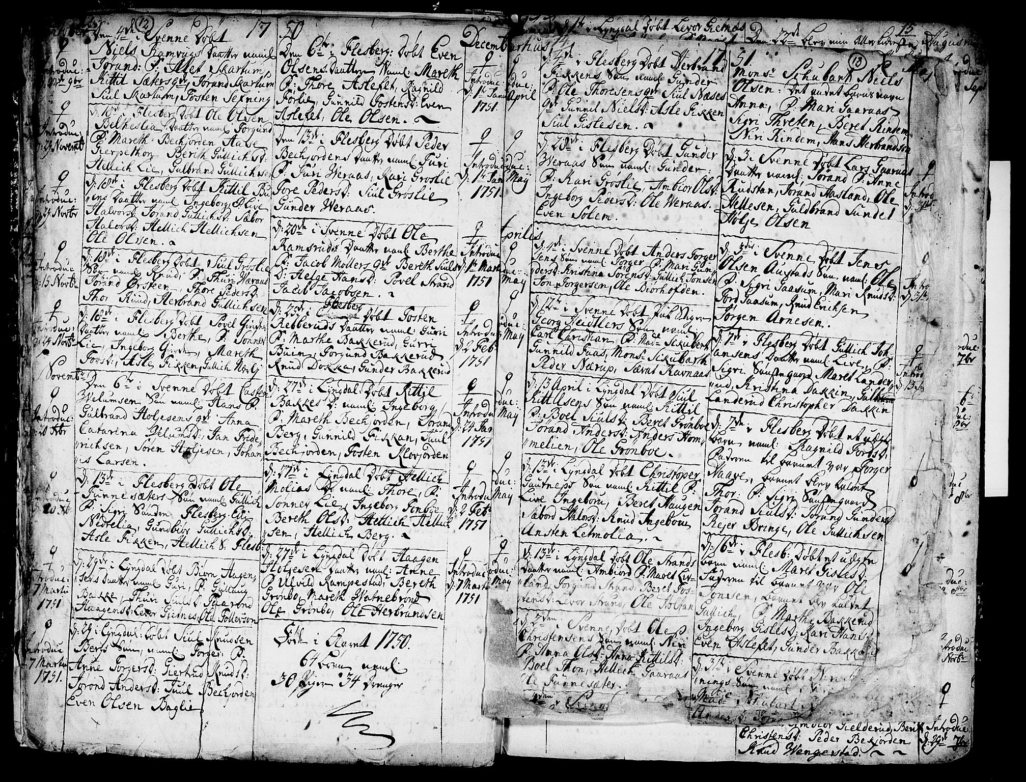 Flesberg kirkebøker, SAKO/A-18/F/Fa/L0003: Parish register (official) no. I 3, 1748-1790, p. 12-13