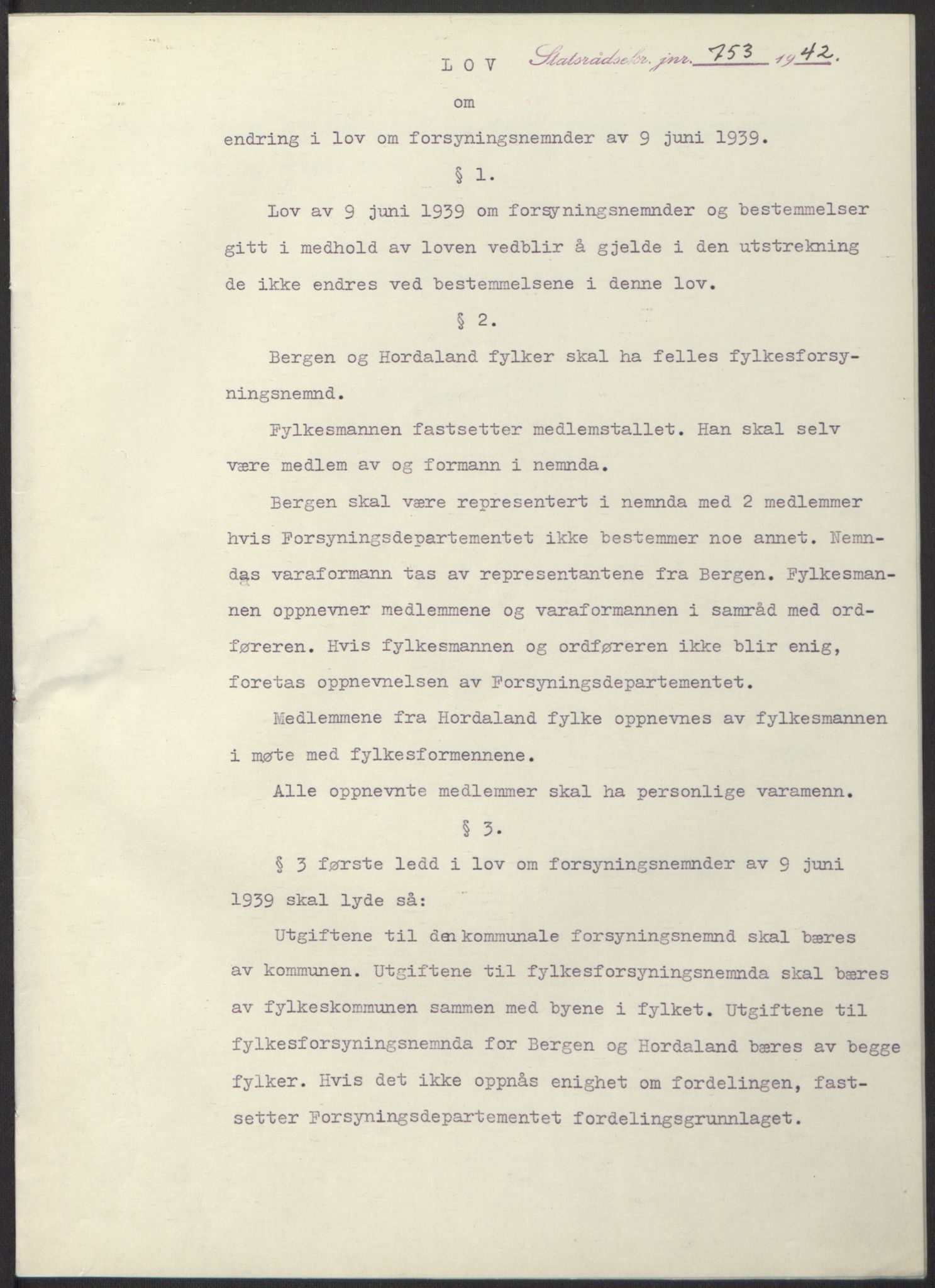 NS-administrasjonen 1940-1945 (Statsrådsekretariatet, de kommisariske statsråder mm), RA/S-4279/D/Db/L0098: Lover II, 1942, p. 534