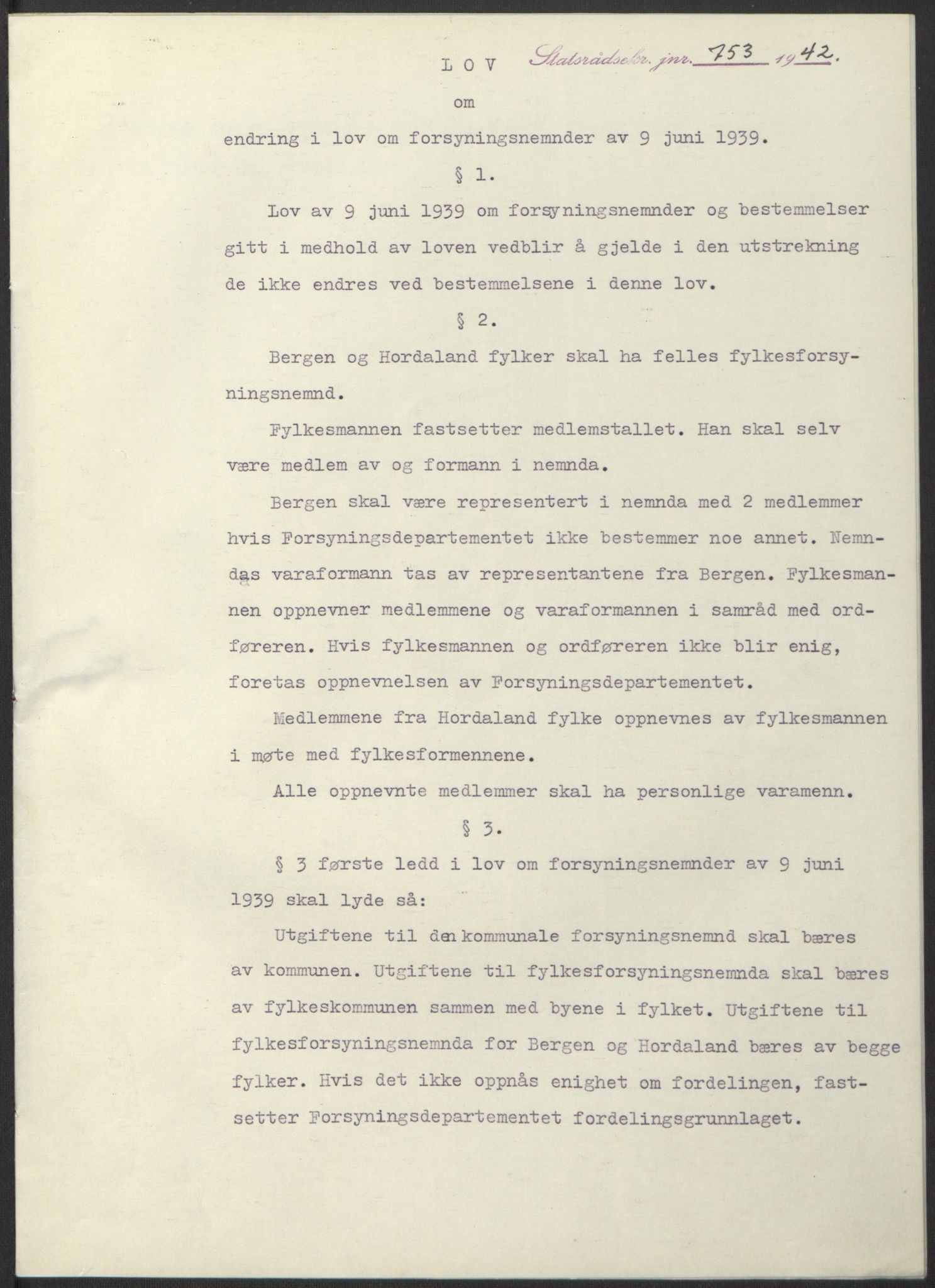 NS-administrasjonen 1940-1945 (Statsrådsekretariatet, de kommisariske statsråder mm), AV/RA-S-4279/D/Db/L0098: Lover II, 1942, p. 534