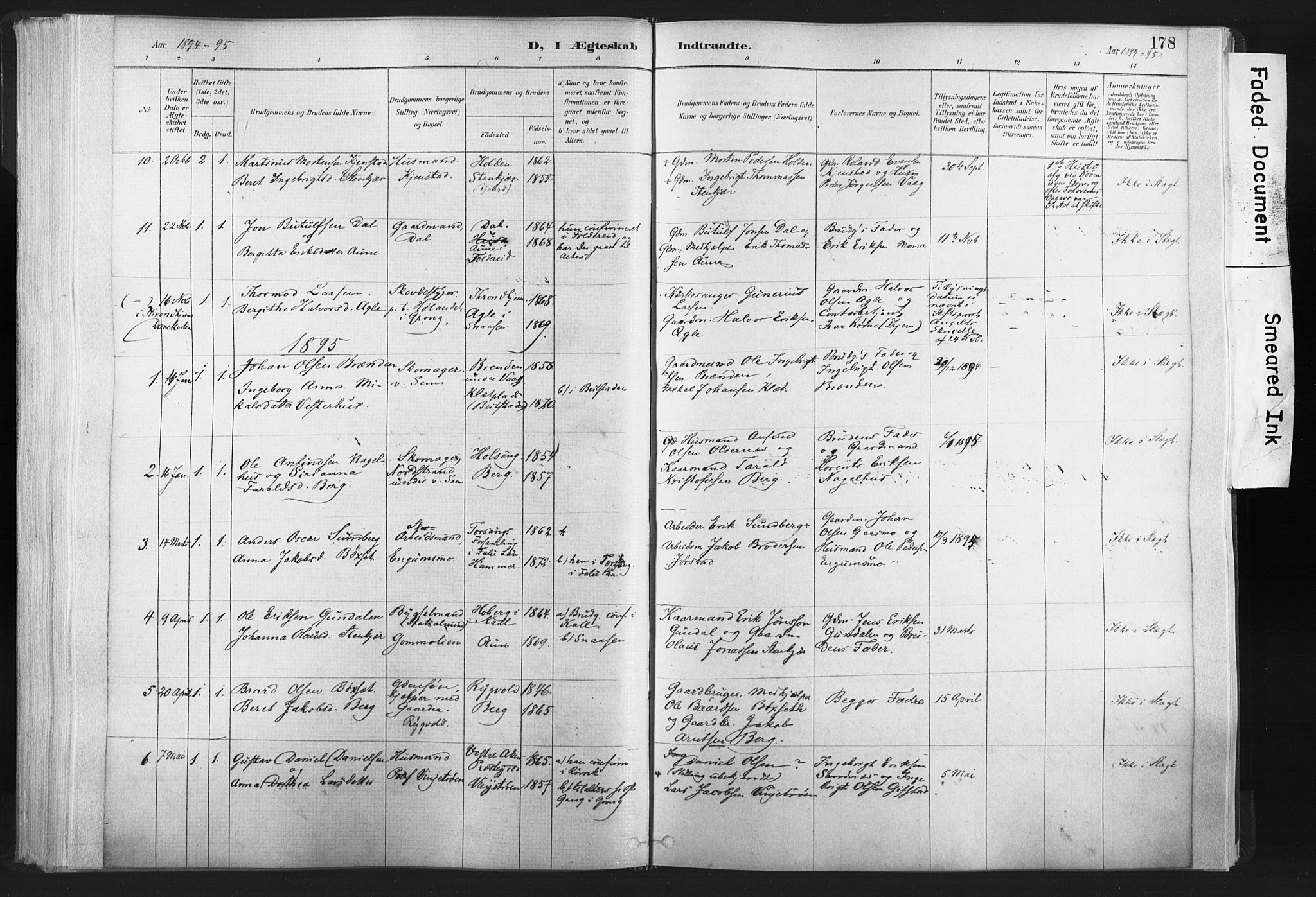 Ministerialprotokoller, klokkerbøker og fødselsregistre - Nord-Trøndelag, SAT/A-1458/749/L0474: Parish register (official) no. 749A08, 1887-1903, p. 178