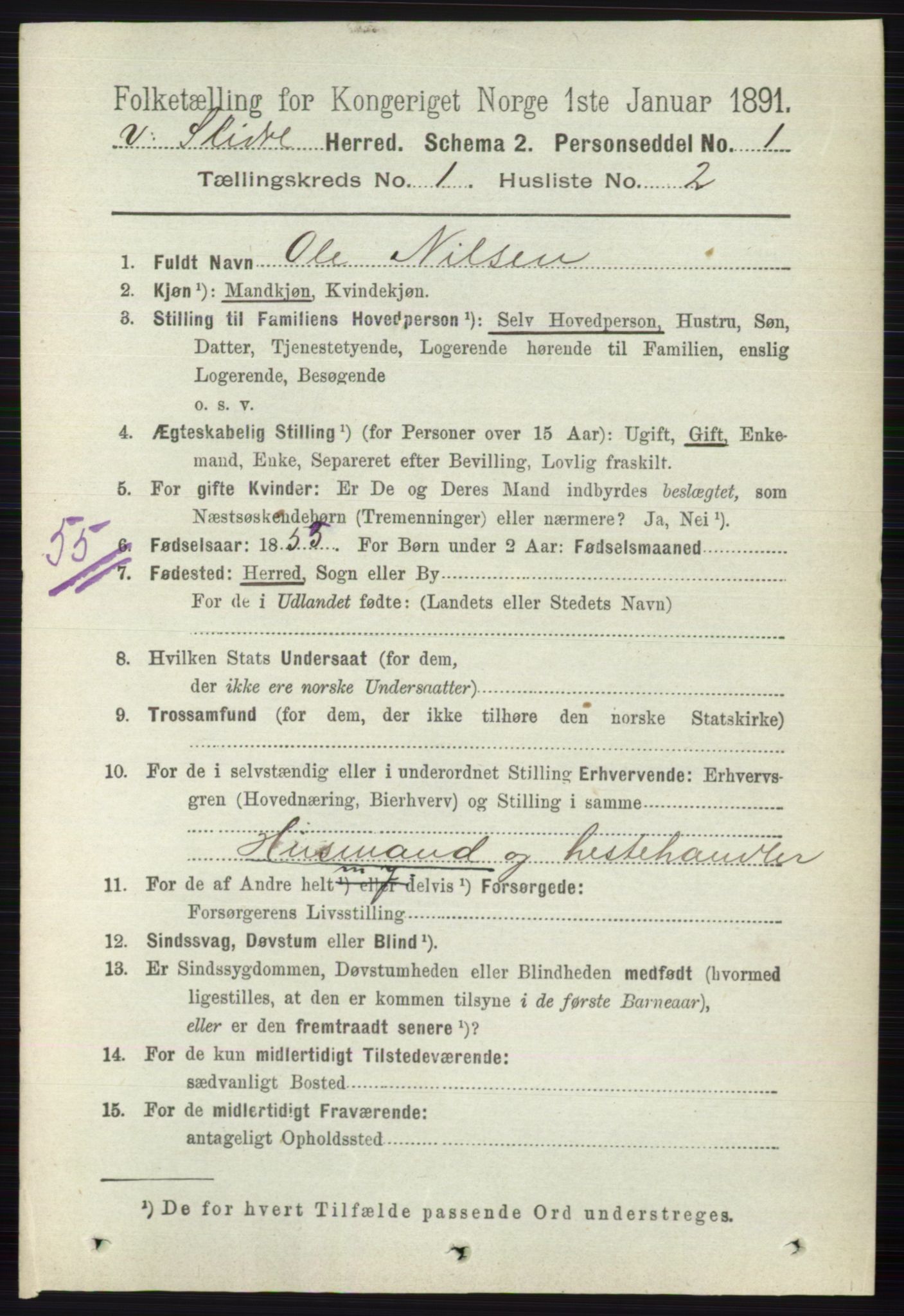 RA, 1891 census for 0543 Vestre Slidre, 1891, p. 102