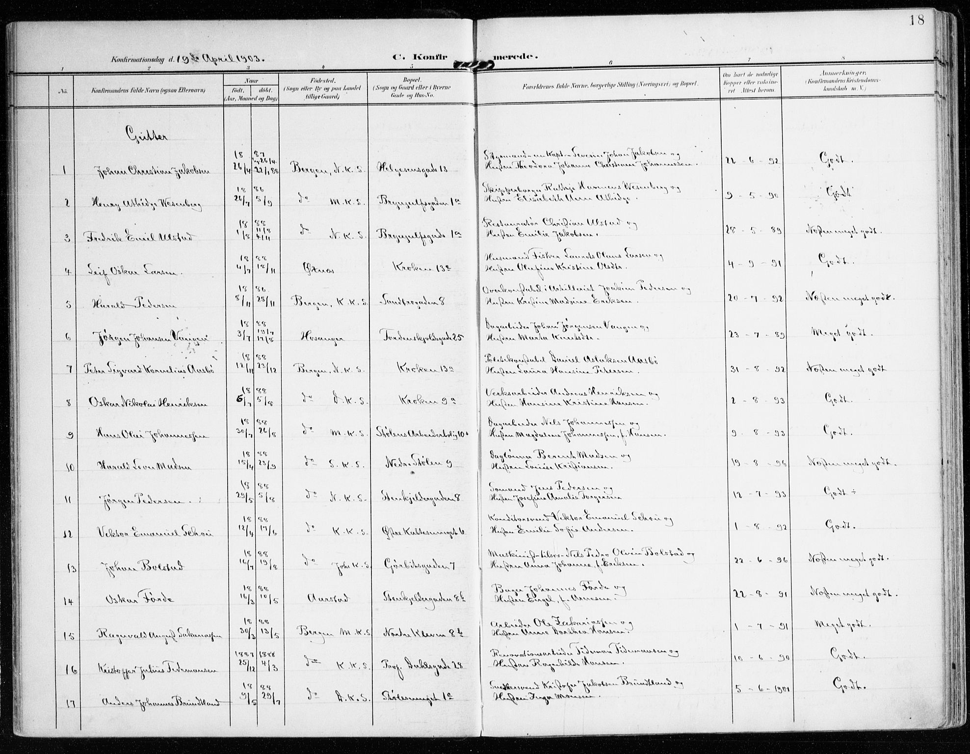 Mariakirken Sokneprestembete, SAB/A-76901/H/Haa/L0014: Parish register (official) no. C 2, 1900-1916, p. 18