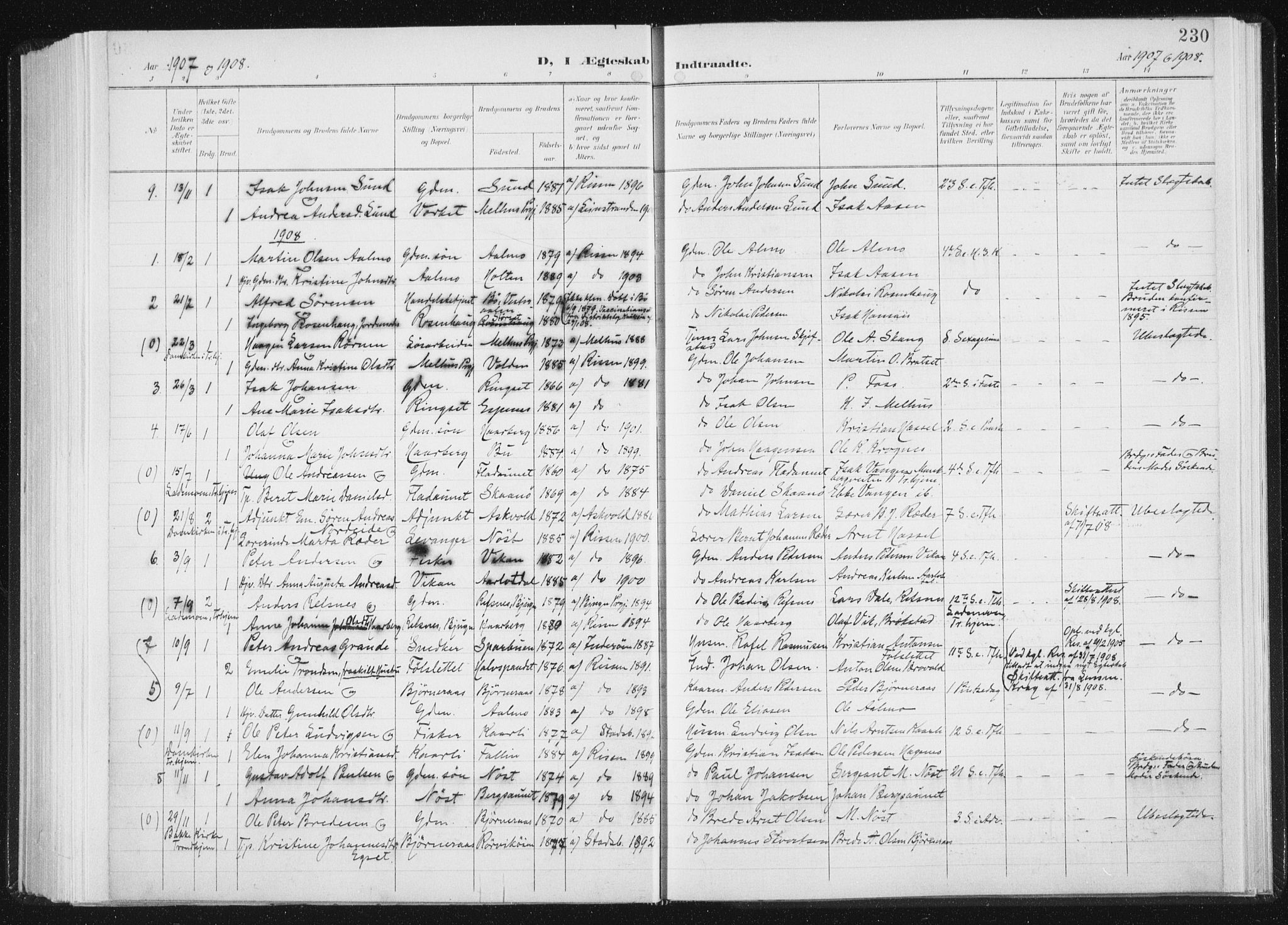Ministerialprotokoller, klokkerbøker og fødselsregistre - Sør-Trøndelag, SAT/A-1456/647/L0635: Parish register (official) no. 647A02, 1896-1911, p. 230