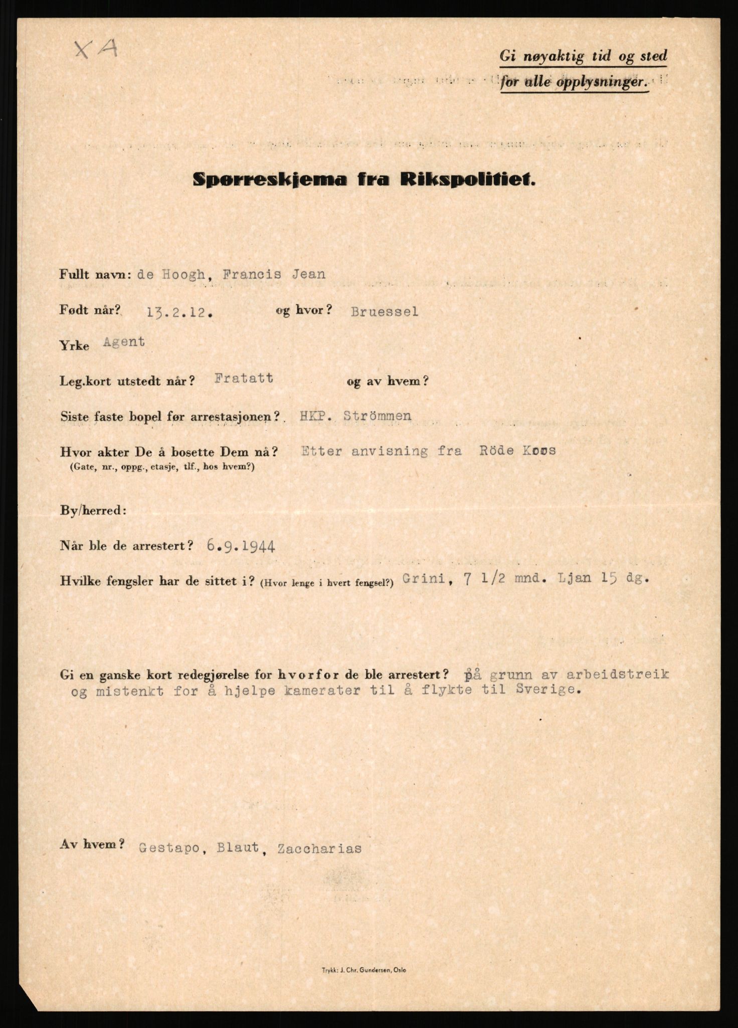 Rikspolitisjefen, AV/RA-S-1560/L/L0019: Utenlandske fanger, 1940-1945, p. 15