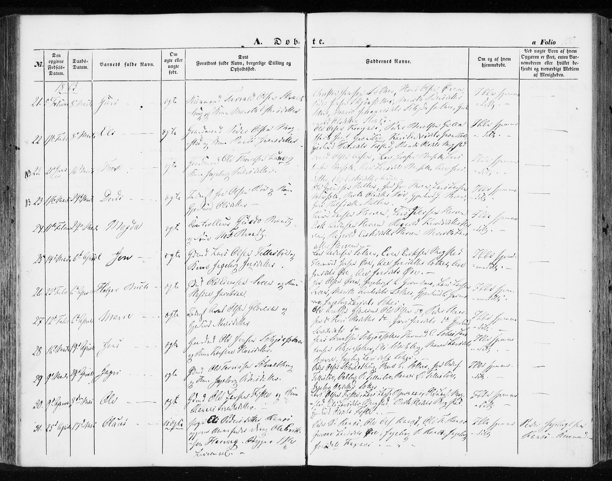 Ministerialprotokoller, klokkerbøker og fødselsregistre - Møre og Romsdal, AV/SAT-A-1454/595/L1044: Parish register (official) no. 595A06, 1852-1863, p. 100