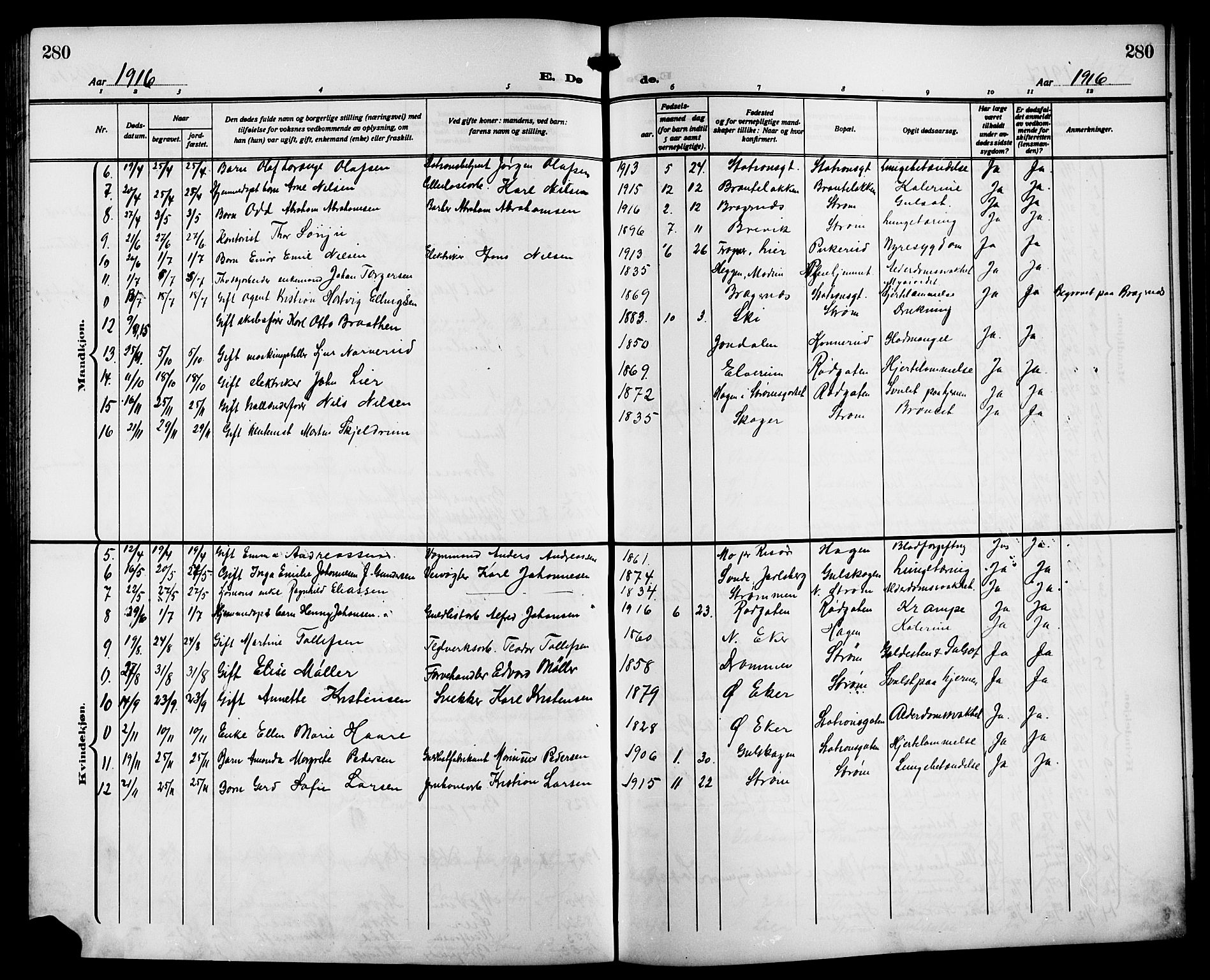 Strømsgodset kirkebøker, AV/SAKO-A-324/G/Ga/L0003: Parish register (copy) no. 3, 1911-1926, p. 280