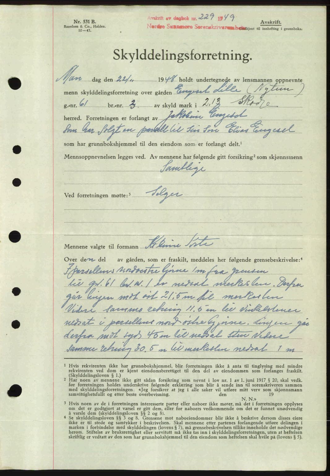 Nordre Sunnmøre sorenskriveri, AV/SAT-A-0006/1/2/2C/2Ca: Mortgage book no. A29, 1948-1949, Diary no: : 229/1949