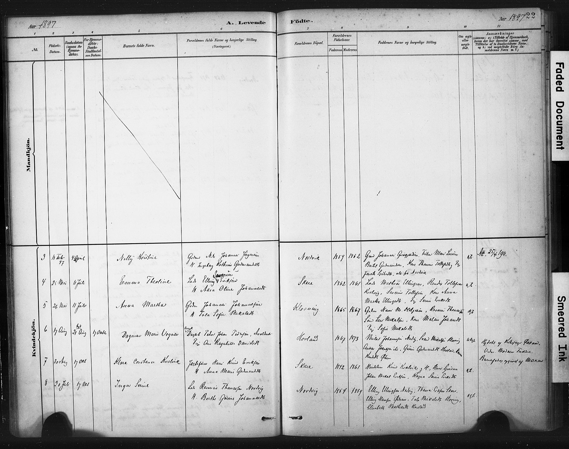 Torvastad sokneprestkontor, AV/SAST-A -101857/H/Ha/Haa/L0016: Parish register (official) no. A 15, 1883-1903, p. 22