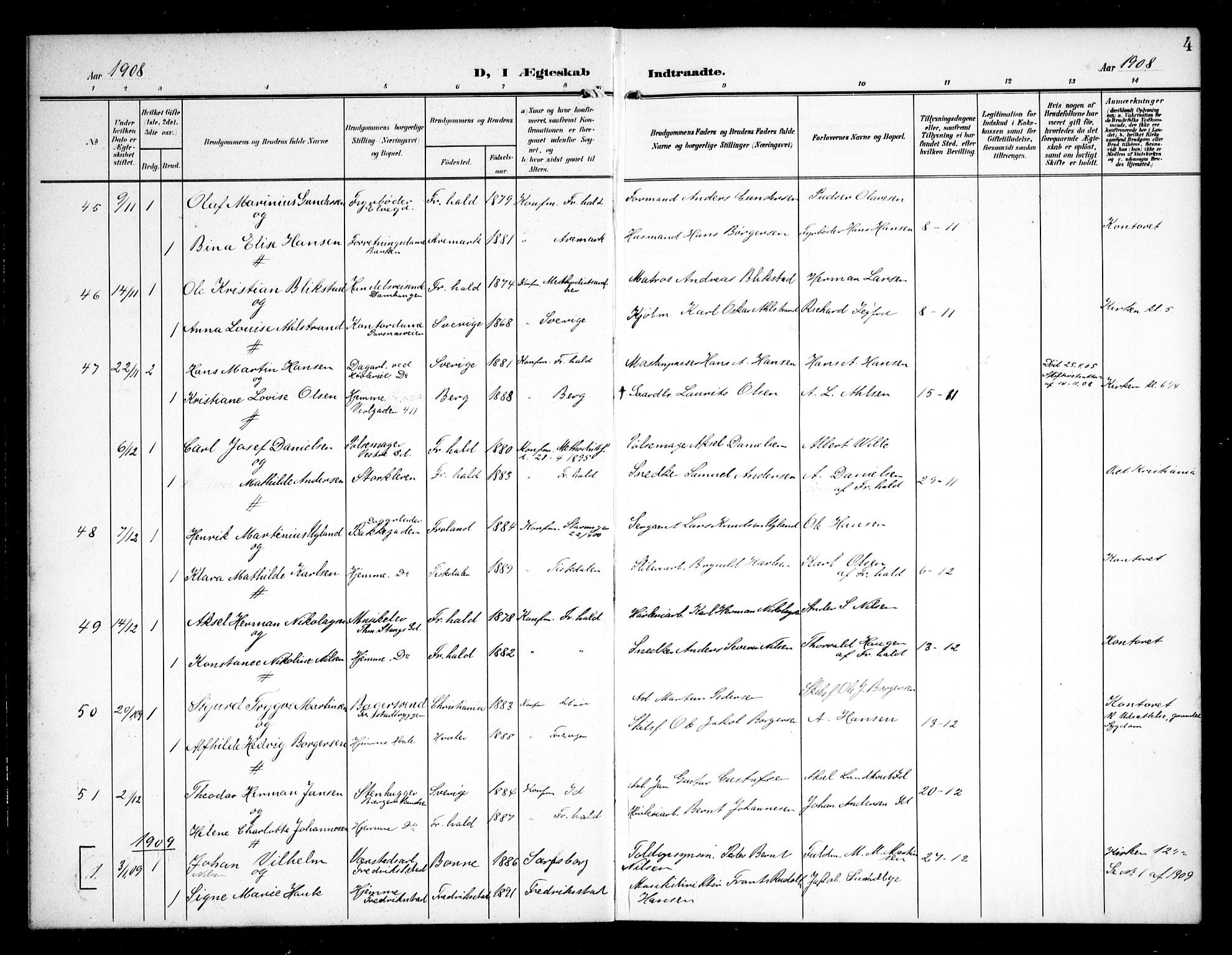 Halden prestekontor Kirkebøker, AV/SAO-A-10909/G/Ga/L0011: Parish register (copy) no. 11, 1906-1934, p. 4