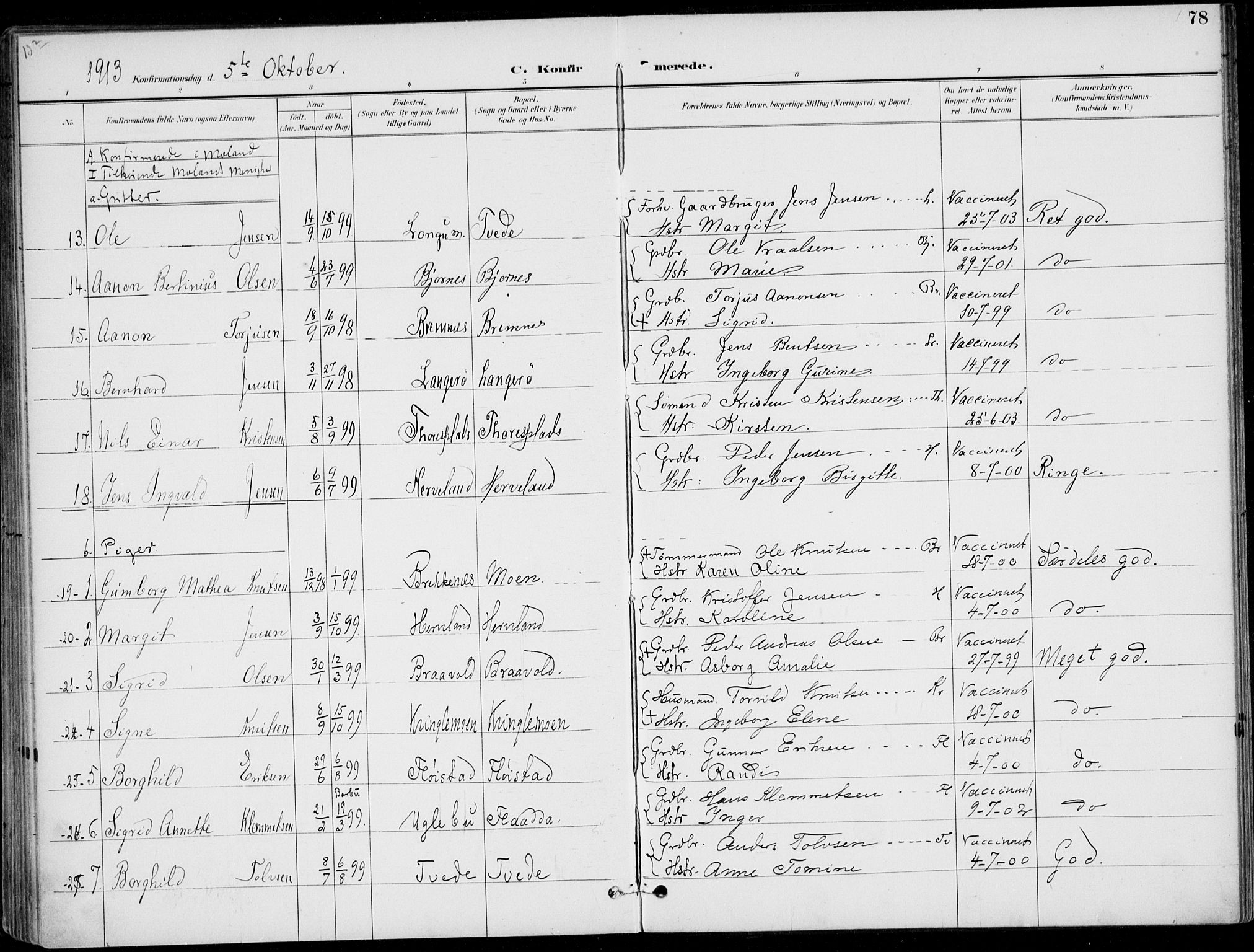 Austre Moland sokneprestkontor, SAK/1111-0001/F/Fa/Faa/L0011: Parish register (official) no. A 11, 1894-1915, p. 78