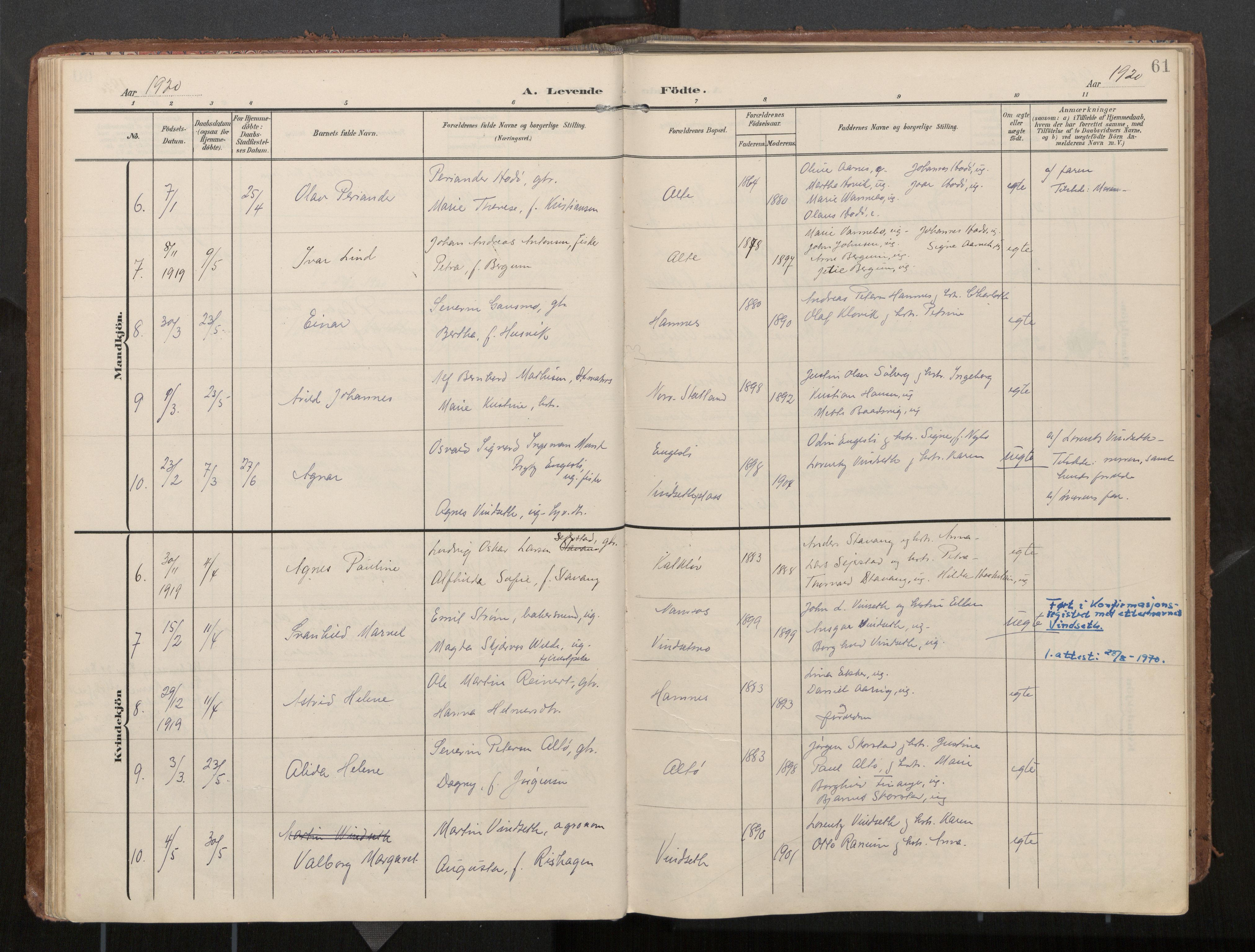 Ministerialprotokoller, klokkerbøker og fødselsregistre - Nord-Trøndelag, AV/SAT-A-1458/774/L0629: Parish register (official), 1904-1926, p. 61