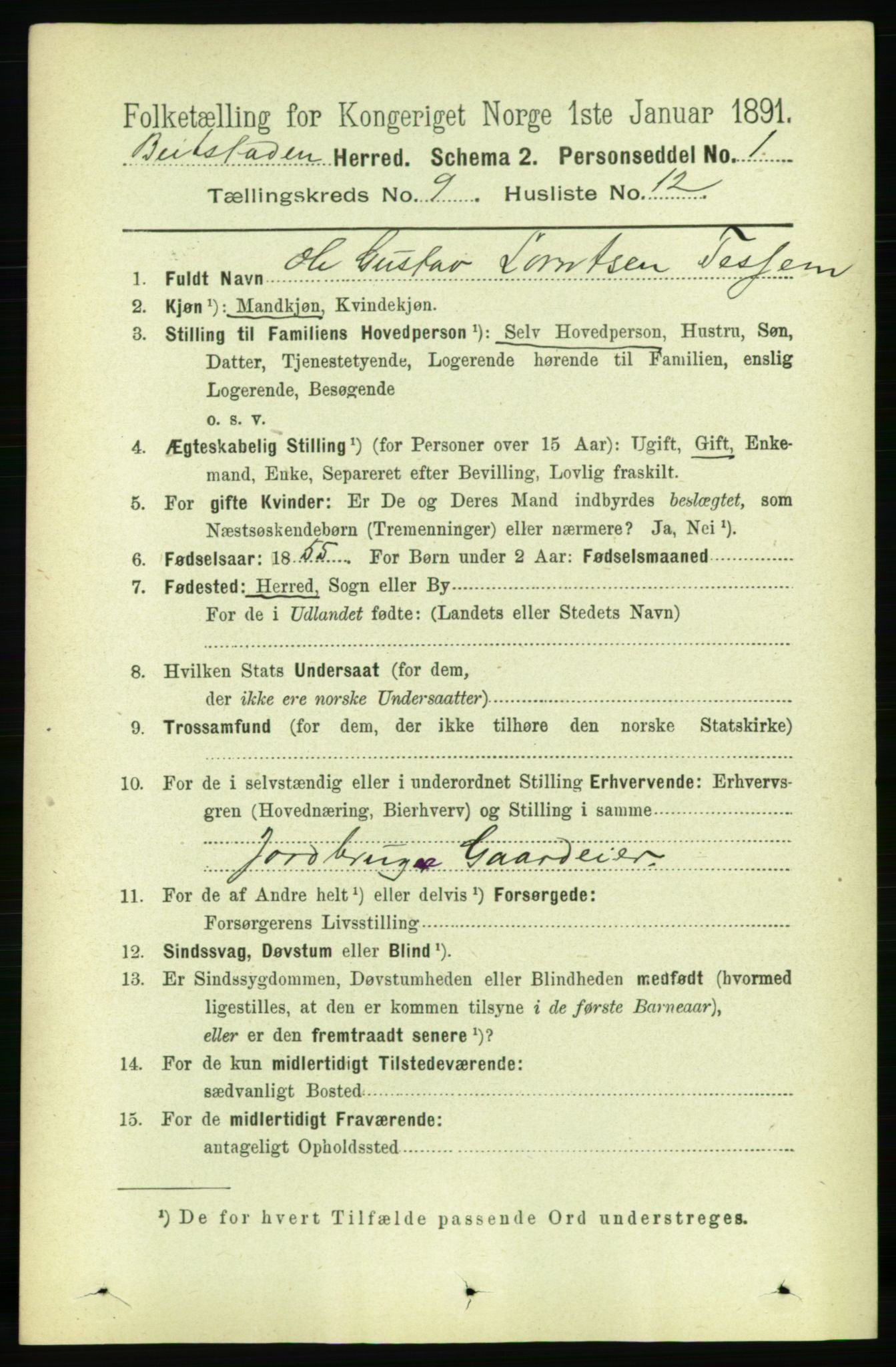 RA, 1891 census for 1727 Beitstad, 1891, p. 2479