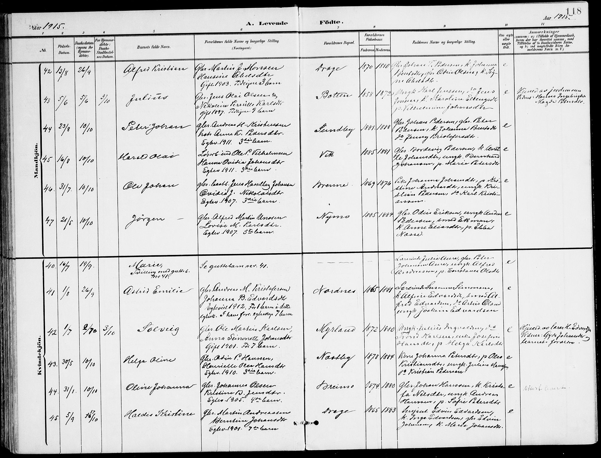 Ministerialprotokoller, klokkerbøker og fødselsregistre - Nordland, AV/SAT-A-1459/847/L0672: Parish register (official) no. 847A12, 1902-1919, p. 118