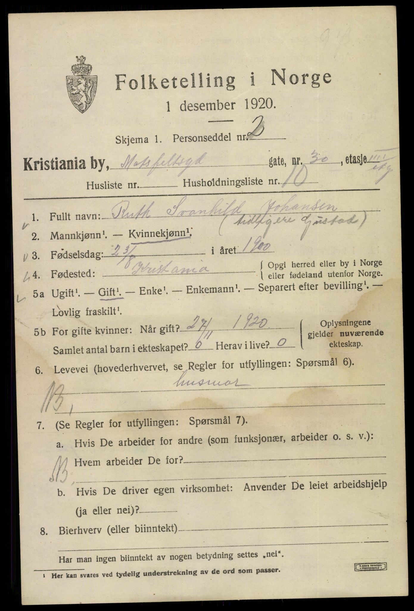 SAO, 1920 census for Kristiania, 1920, p. 399787