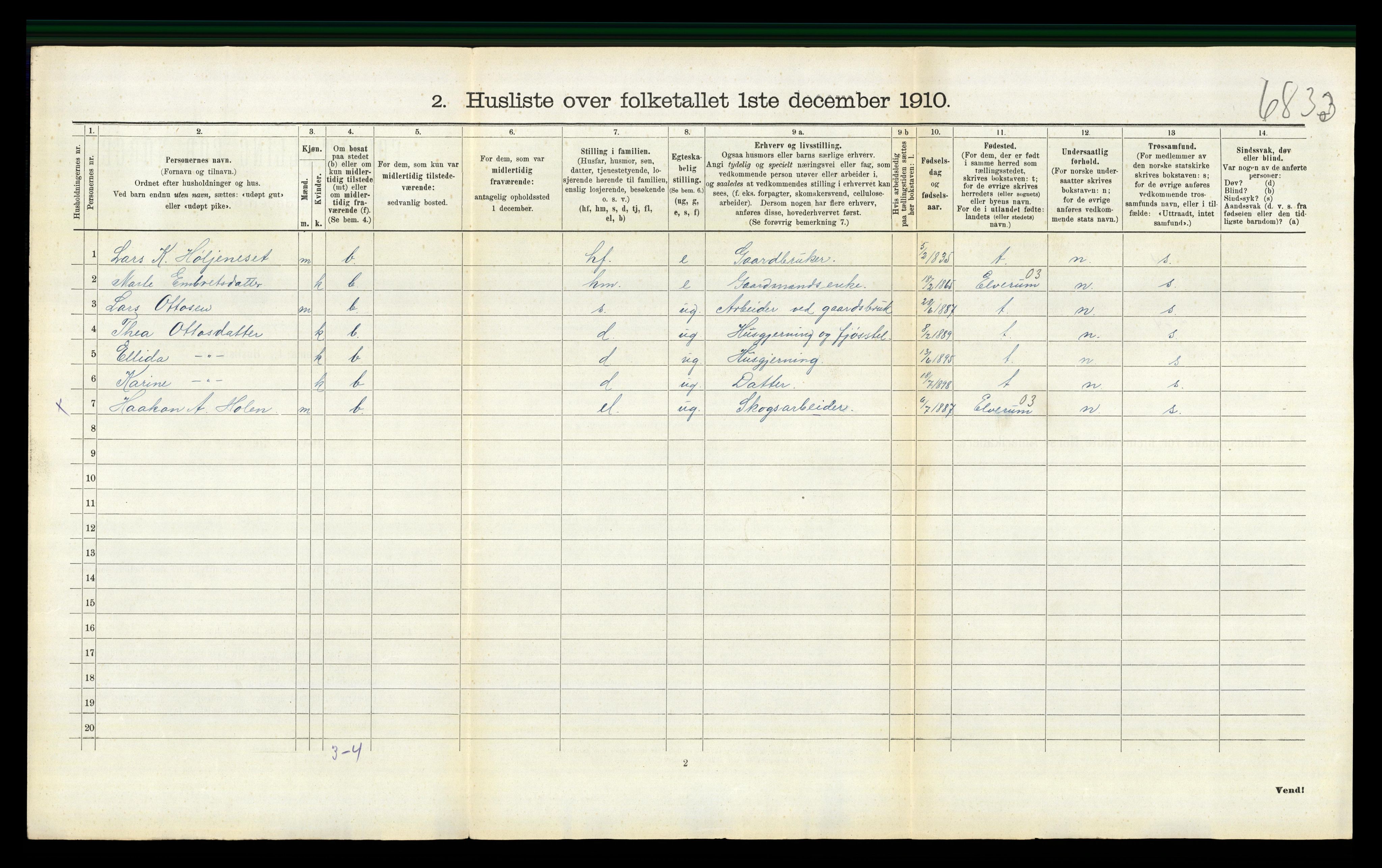 RA, 1910 census for Trysil, 1910, p. 984