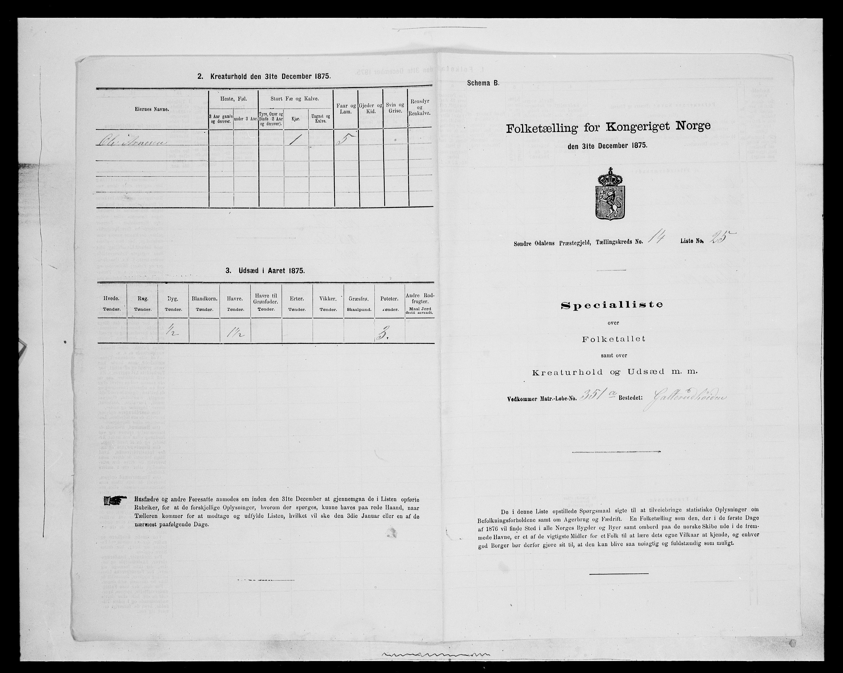 SAH, 1875 census for 0419P Sør-Odal, 1875, p. 1373