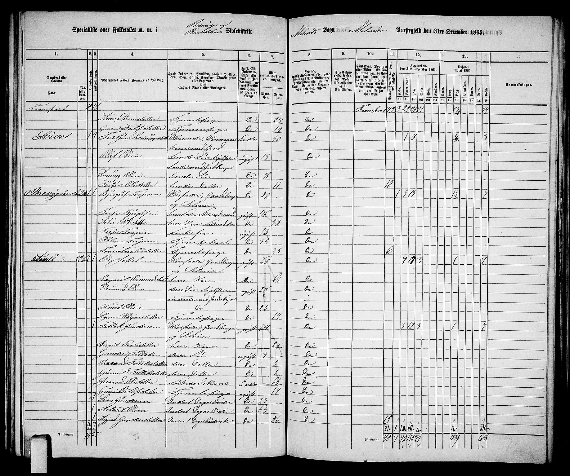 RA, 1865 census for Moland, 1865, p. 18