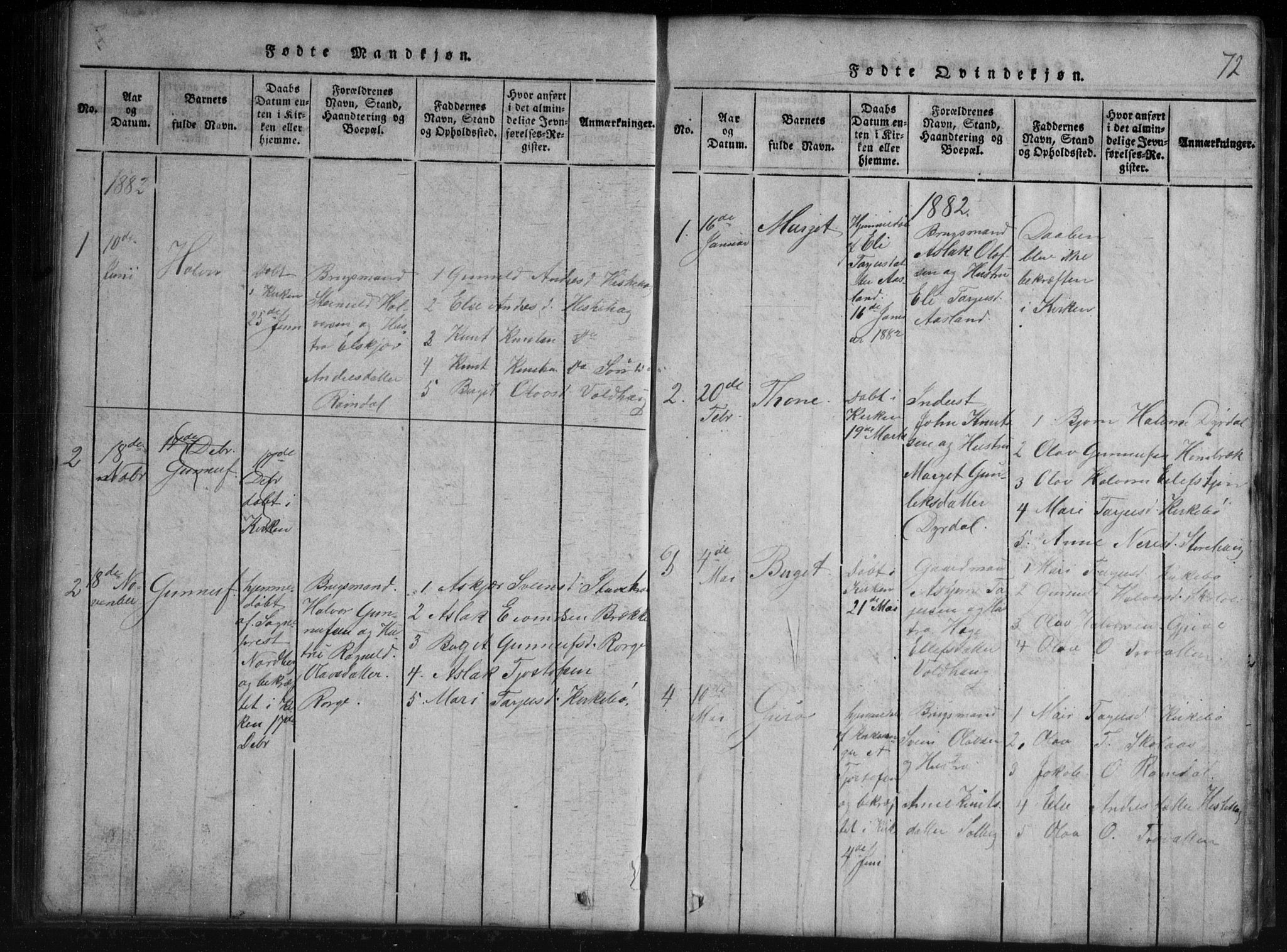 Rauland kirkebøker, SAKO/A-292/G/Gb/L0001: Parish register (copy) no. II 1, 1815-1886, p. 72