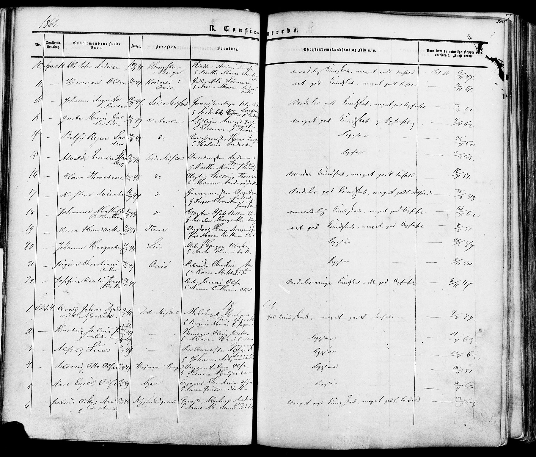 Fredrikstad prestekontor Kirkebøker, SAO/A-11082/F/Fa/L0006: Parish register (official) no. 6, 1857-1878, p. 206