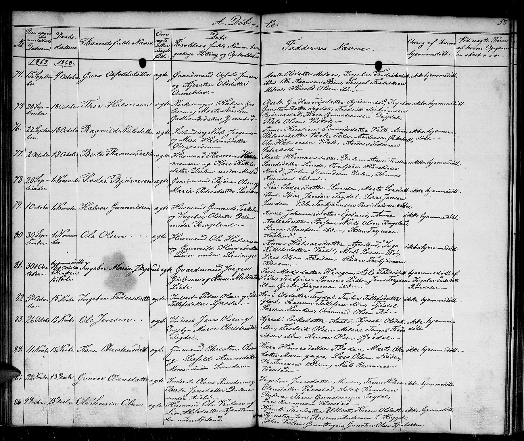 Gjerstad sokneprestkontor, SAK/1111-0014/F/Fb/Fba/L0005: Parish register (copy) no. B 5, 1853-1867, p. 58