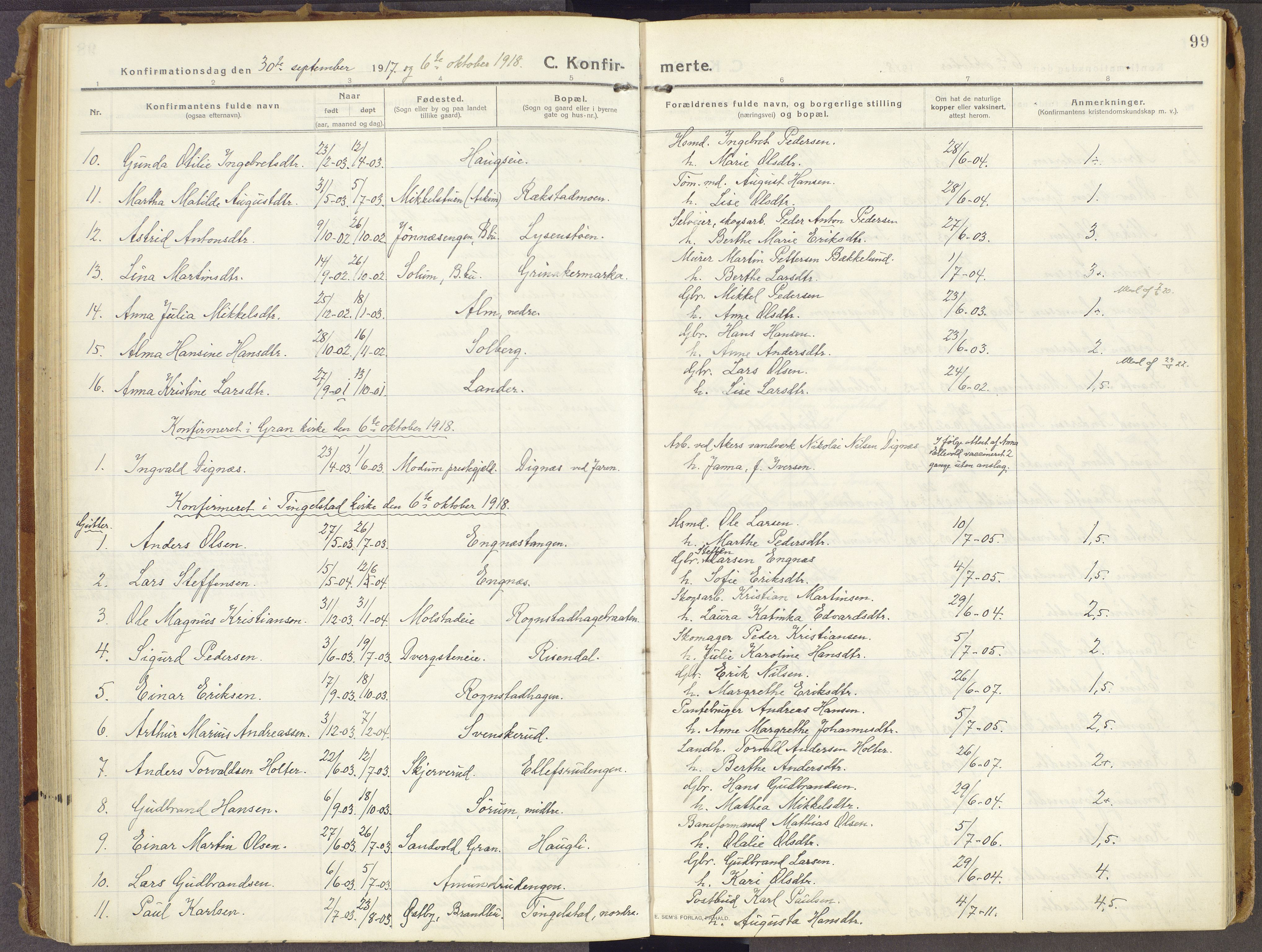 Brandbu prestekontor, SAH/PREST-114/H/Ha/Haa/L0003: Parish register (official) no. 3, 1914-1928, p. 99