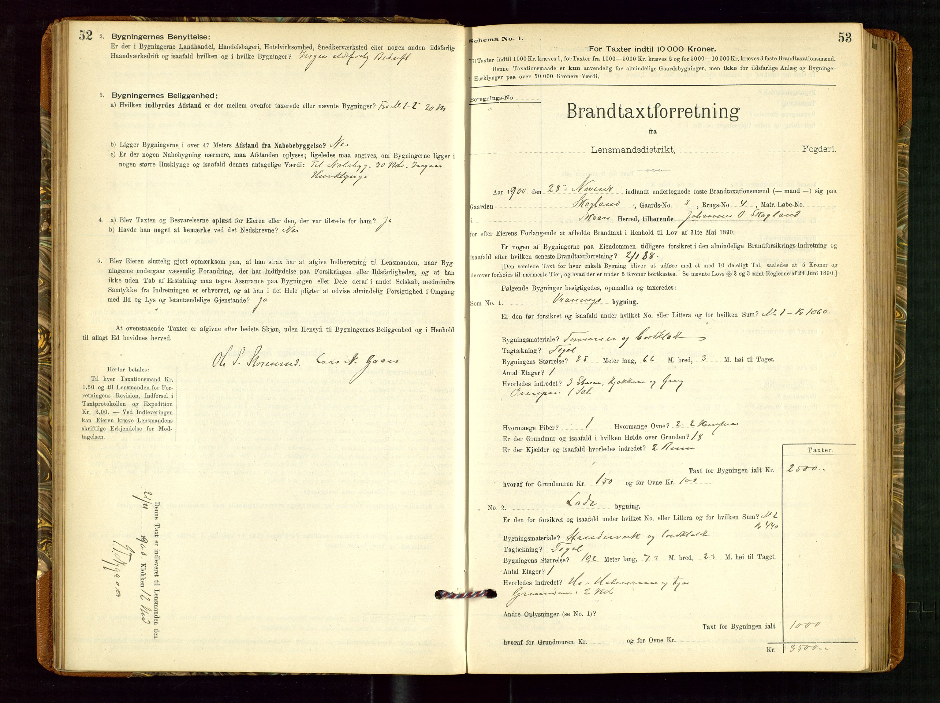 Torvestad lensmannskontor, AV/SAST-A-100307/1/Gob/L0002: "Brandtakstprotokol for Lensmanden i Torvestad", 1900-1905, p. 52-53