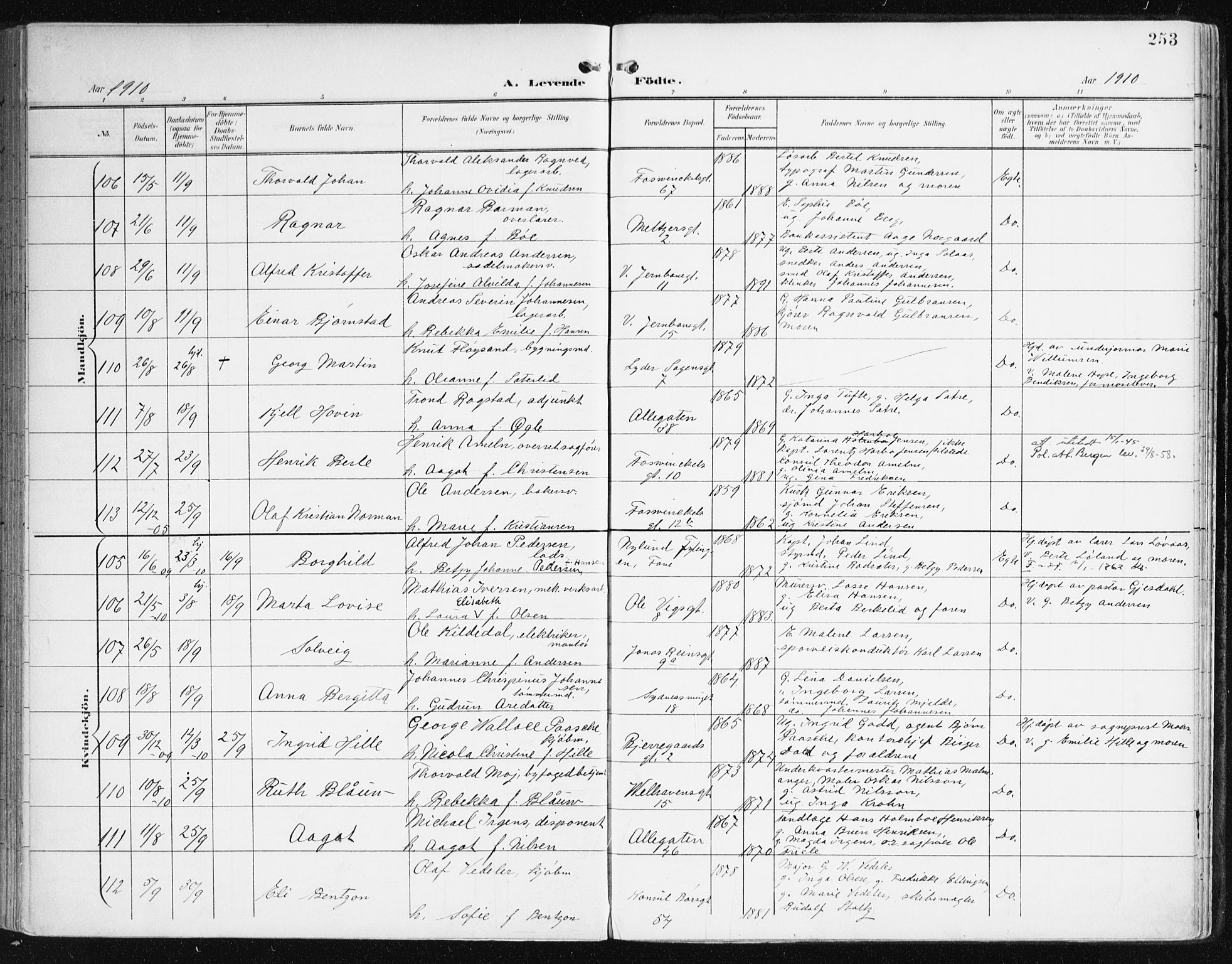 Johanneskirken sokneprestembete, AV/SAB-A-76001/H/Haa/L0002: Parish register (official) no. A 2, 1900-1912, p. 253