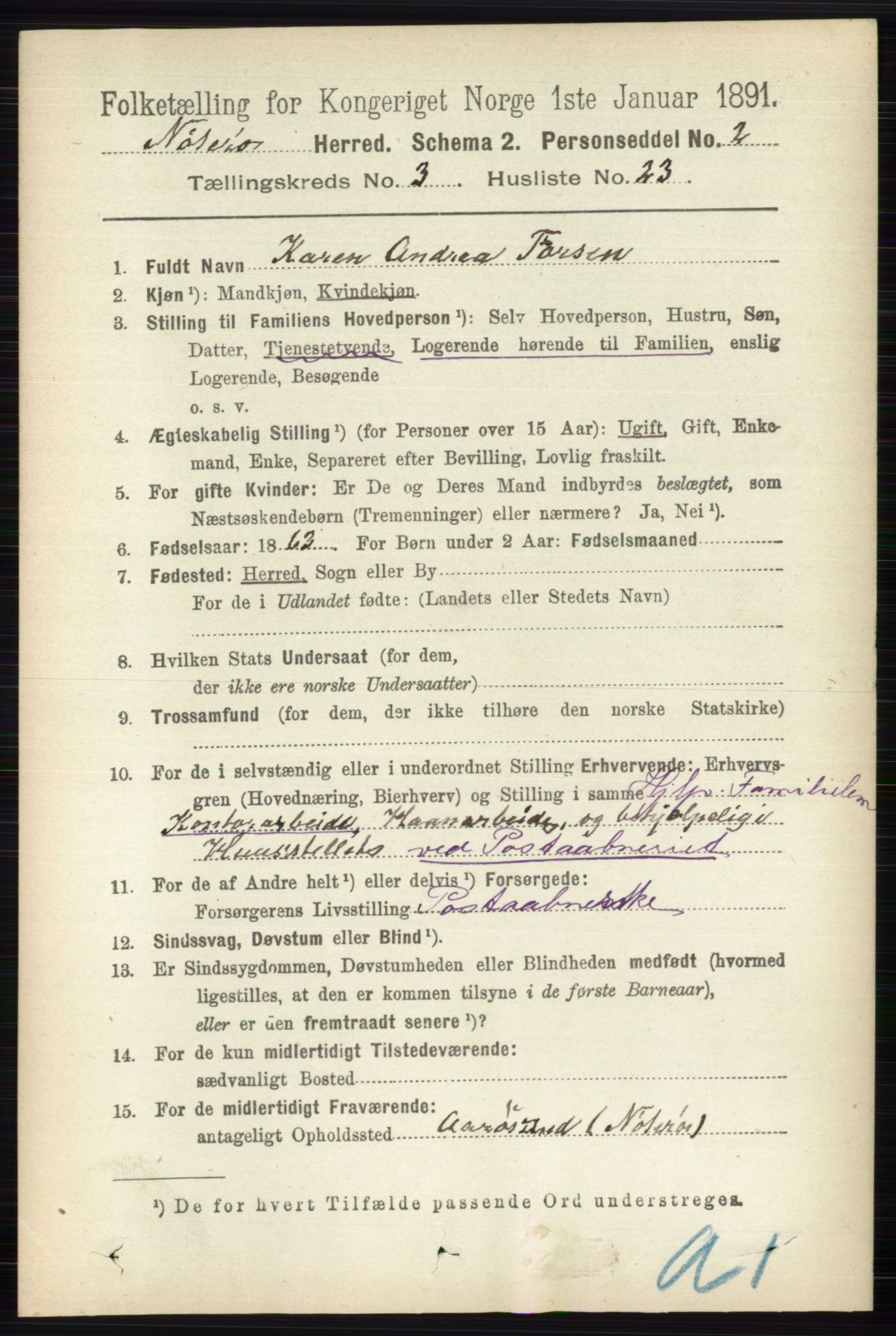 RA, 1891 census for 0722 Nøtterøy, 1891, p. 1683