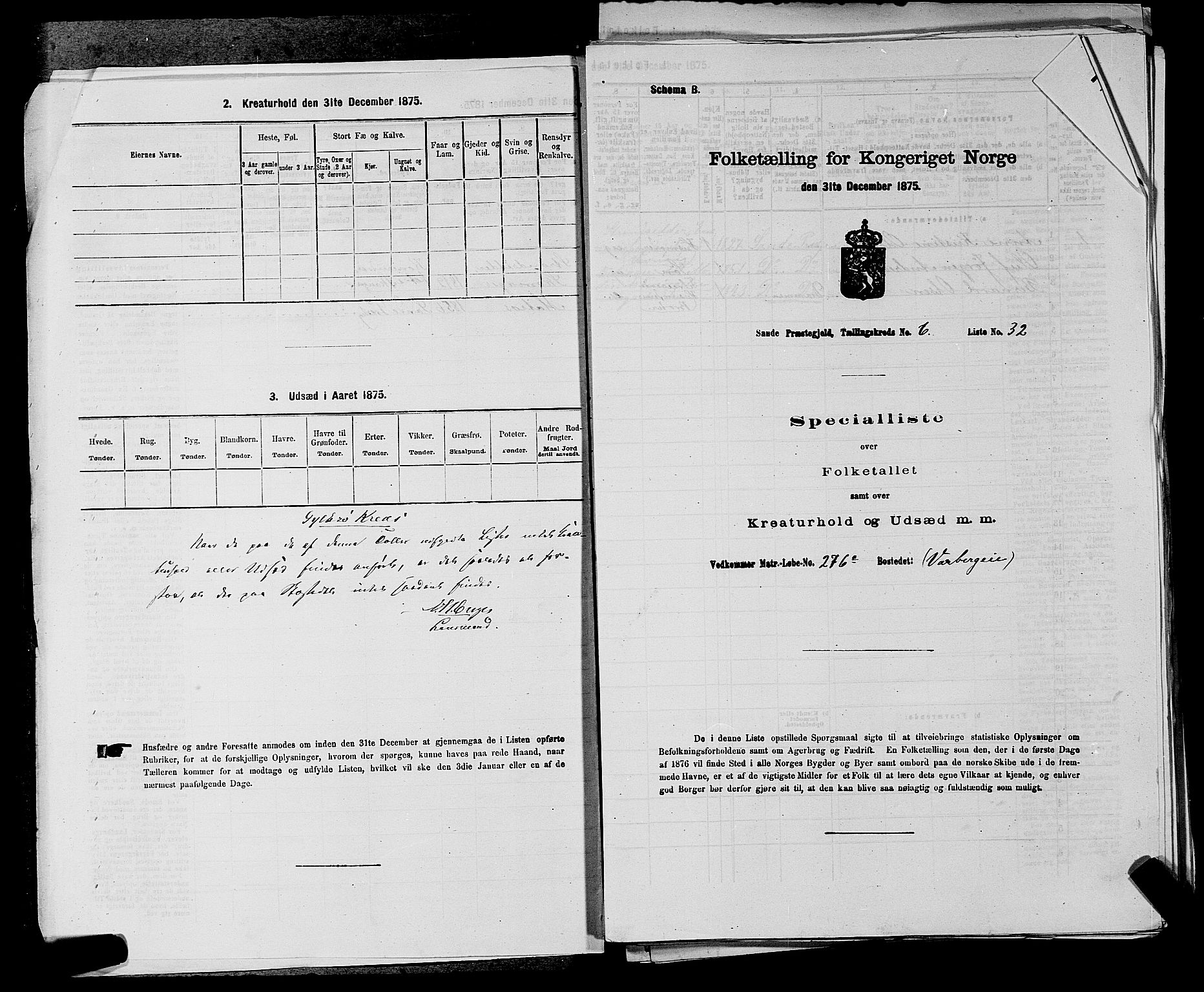 SAKO, 1875 census for 0713P Sande, 1875, p. 1159