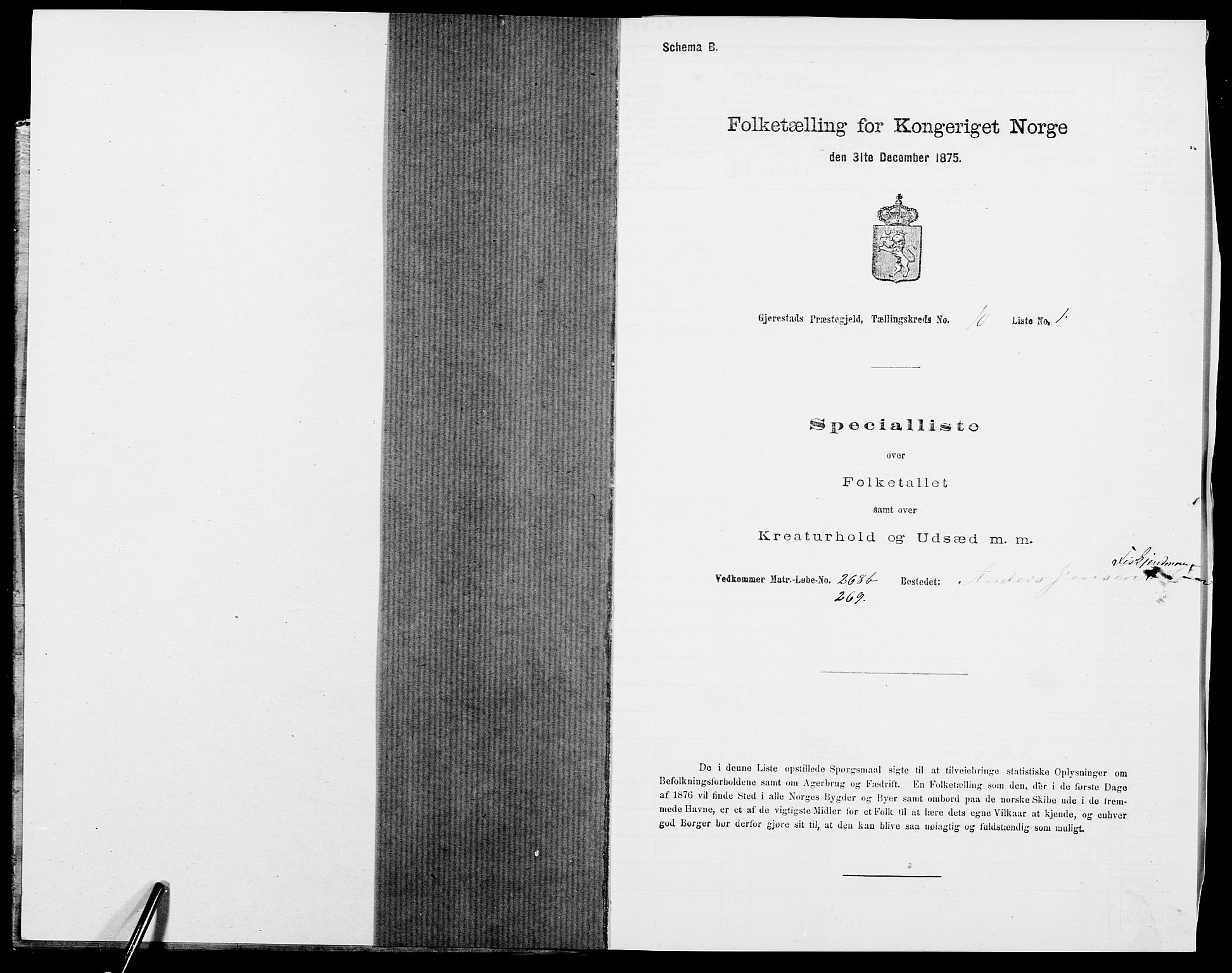 SAK, 1875 census for 0911P Gjerstad, 1875, p. 1019