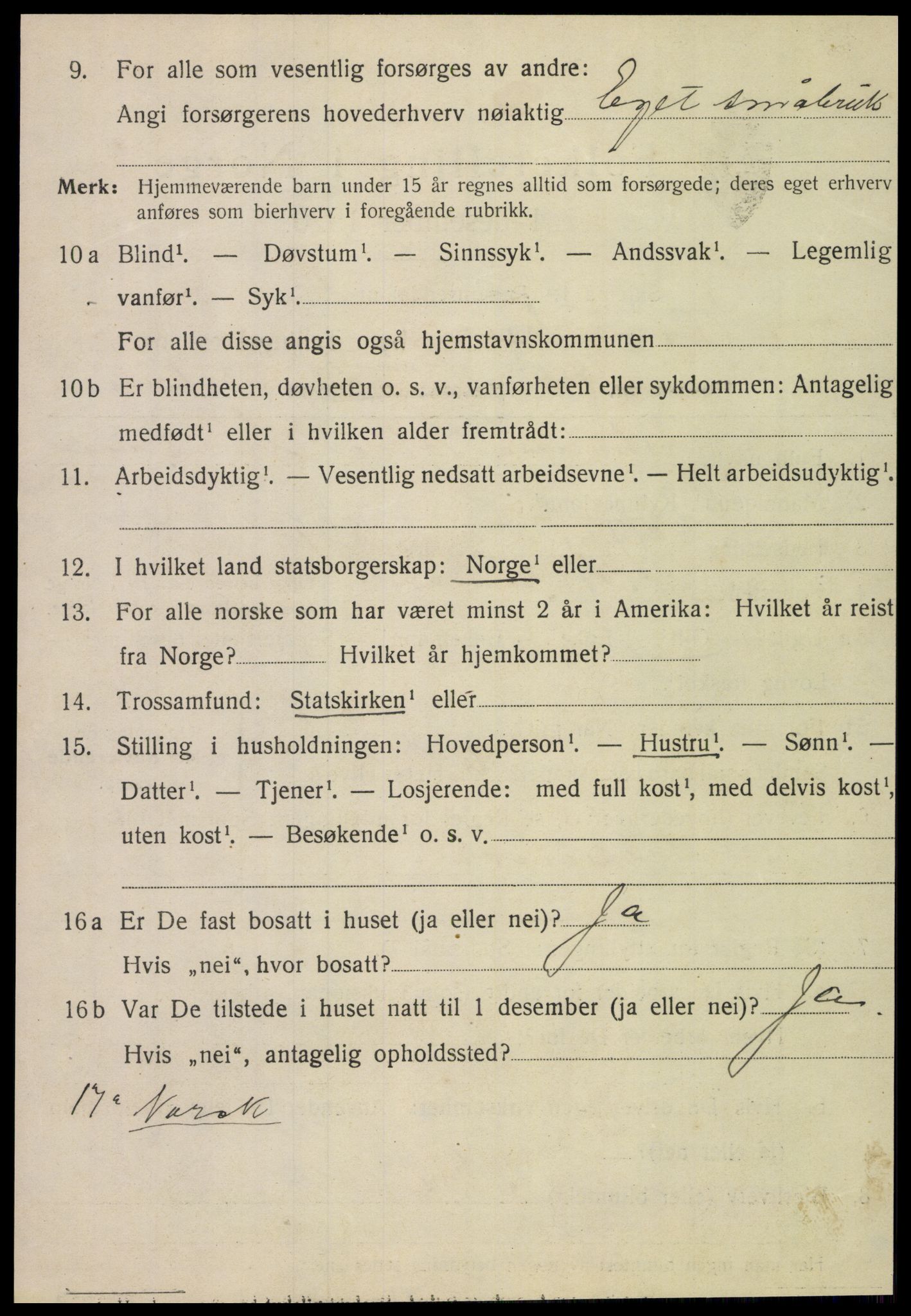 SAT, 1920 census for Nesna, 1920, p. 6546