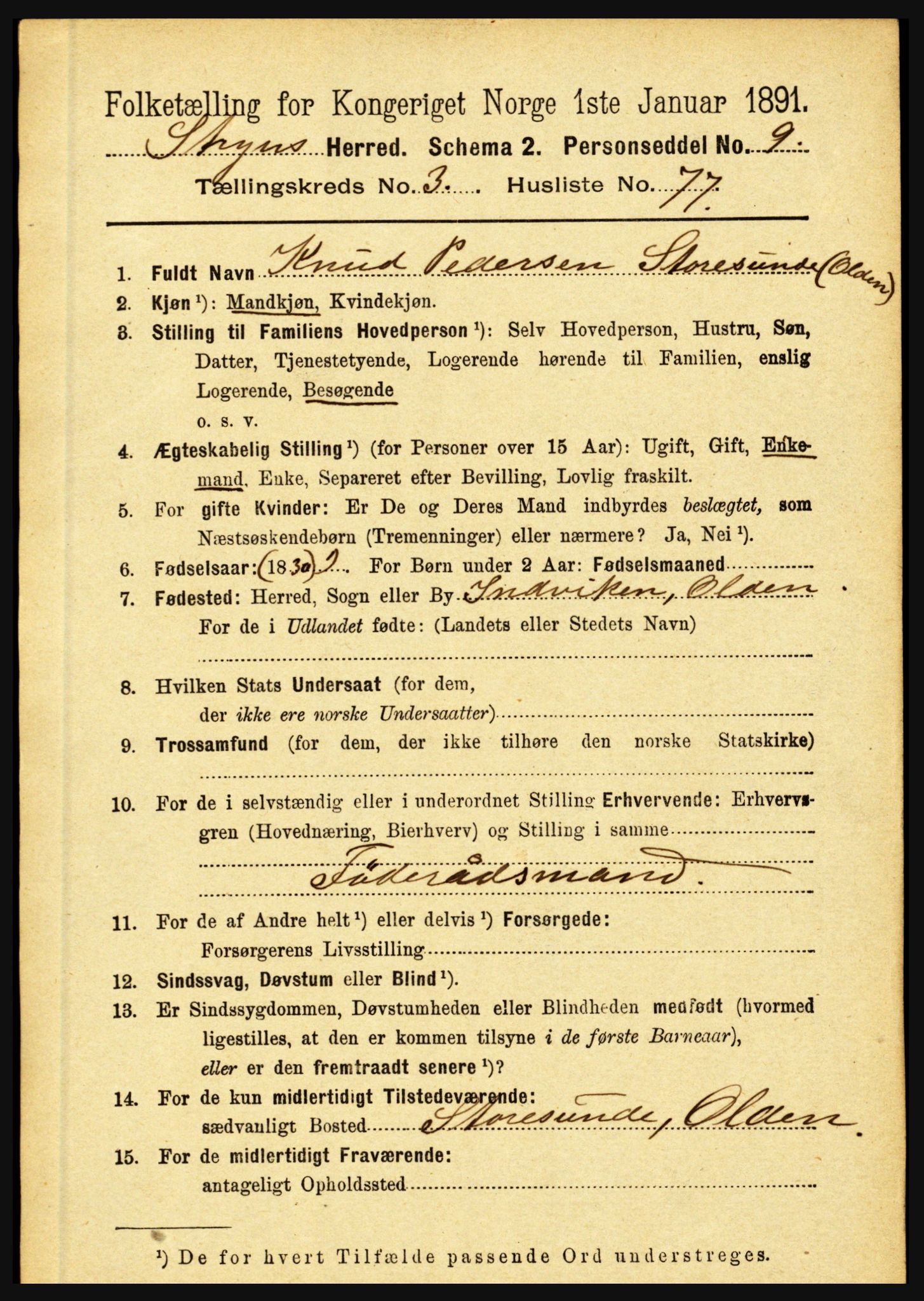 RA, 1891 census for 1448 Stryn, 1891, p. 1575