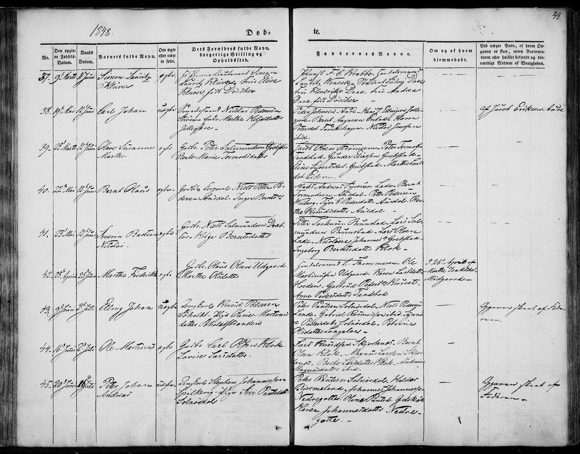 Ministerialprotokoller, klokkerbøker og fødselsregistre - Møre og Romsdal, SAT/A-1454/522/L0312: Parish register (official) no. 522A07, 1843-1851, p. 43