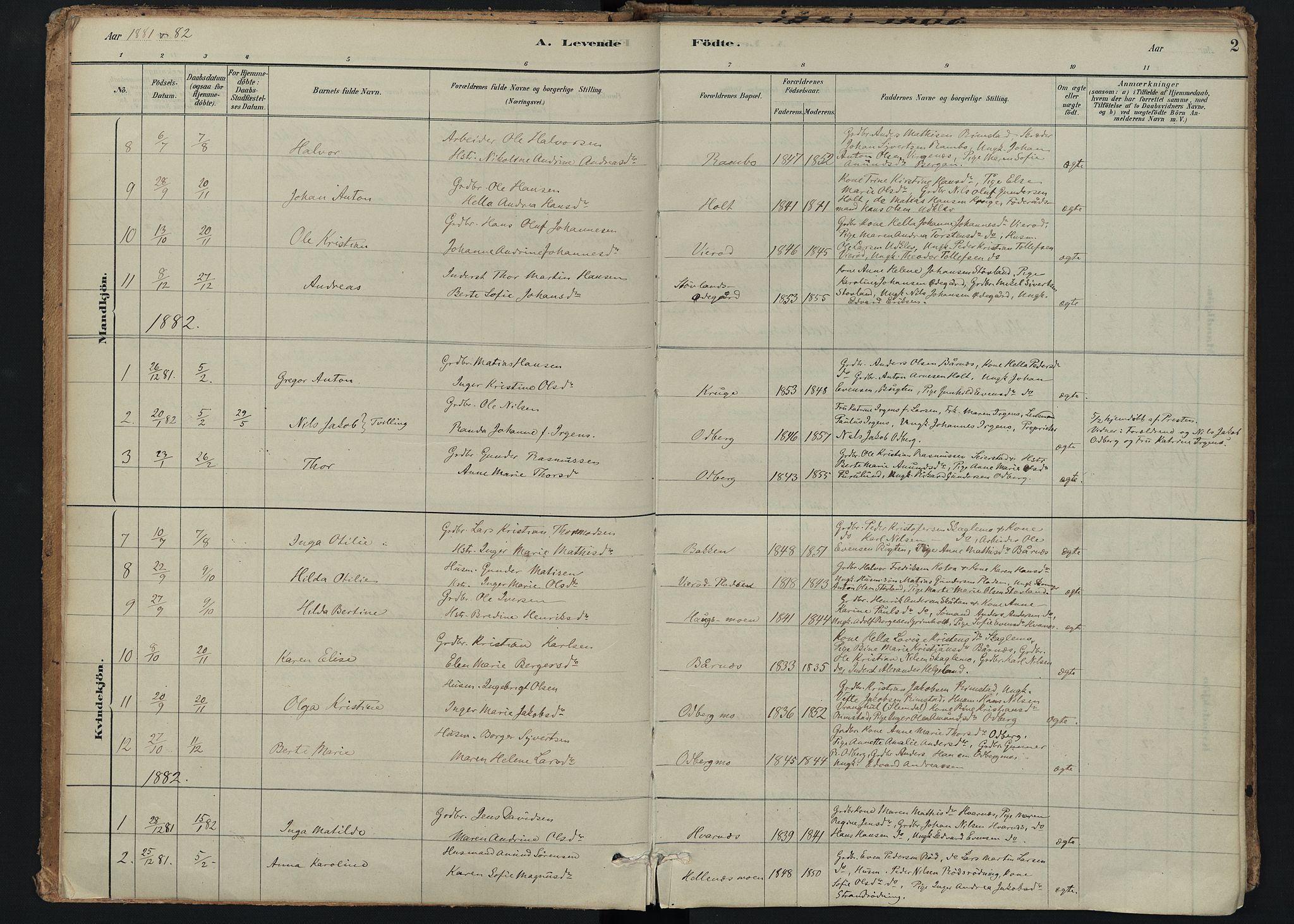 Hedrum kirkebøker, SAKO/A-344/F/Fc/L0001: Parish register (official) no. III 1, 1881-1906, p. 2