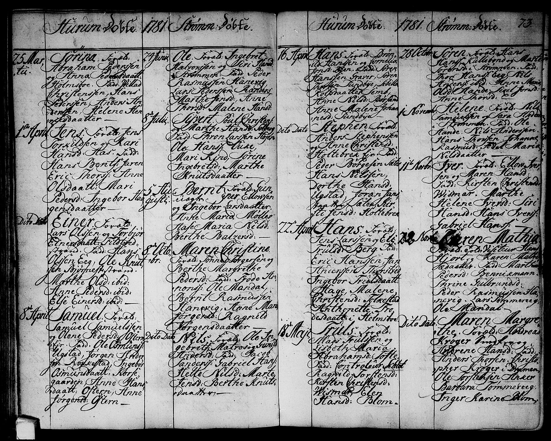 Hurum kirkebøker, AV/SAKO-A-229/F/Fa/L0007: Parish register (official) no. 7, 1771-1810, p. 73