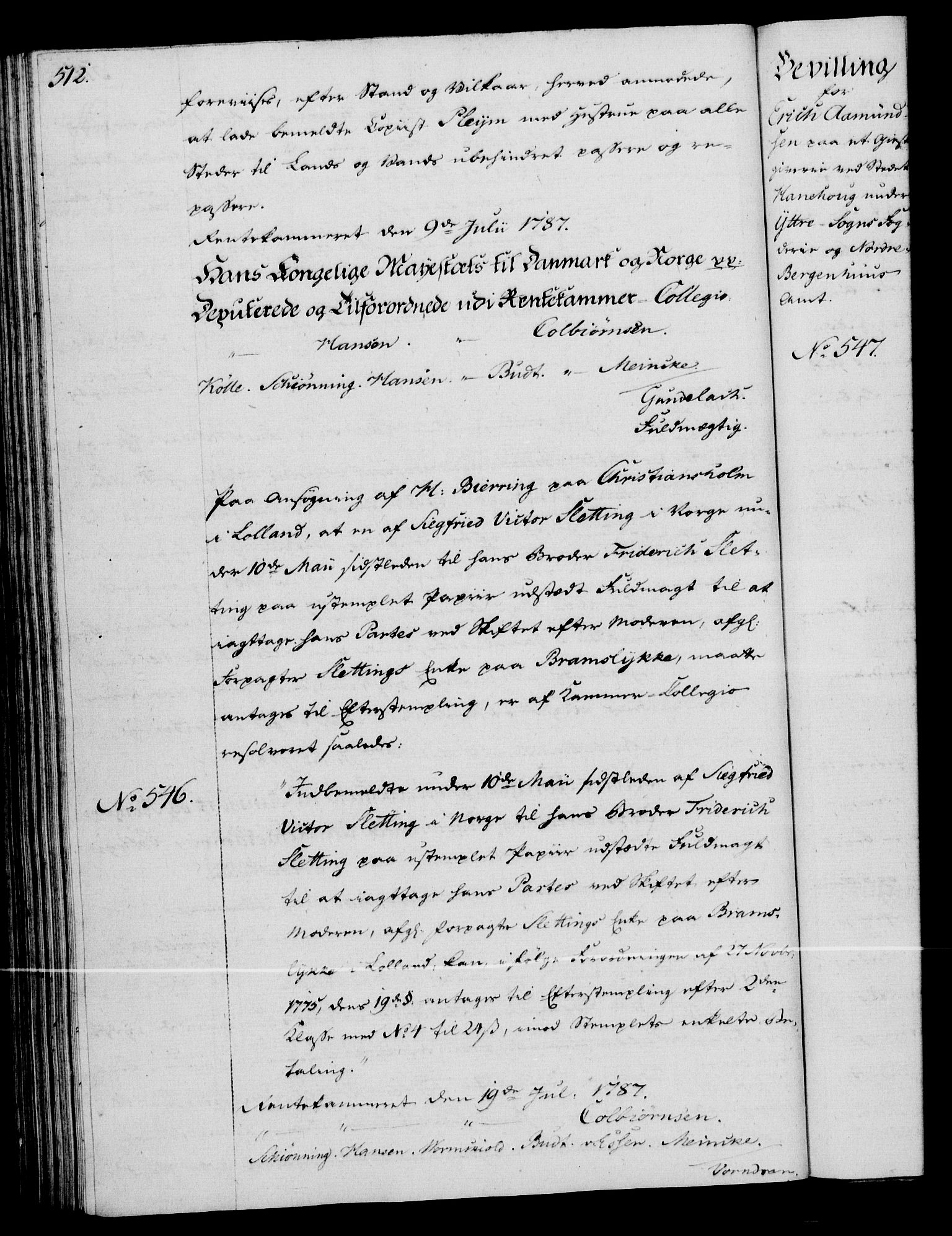 Rentekammeret, Kammerkanselliet, RA/EA-3111/G/Gg/Gga/L0013: Norsk ekspedisjonsprotokoll med register (merket RK 53.13), 1784-1787, p. 512