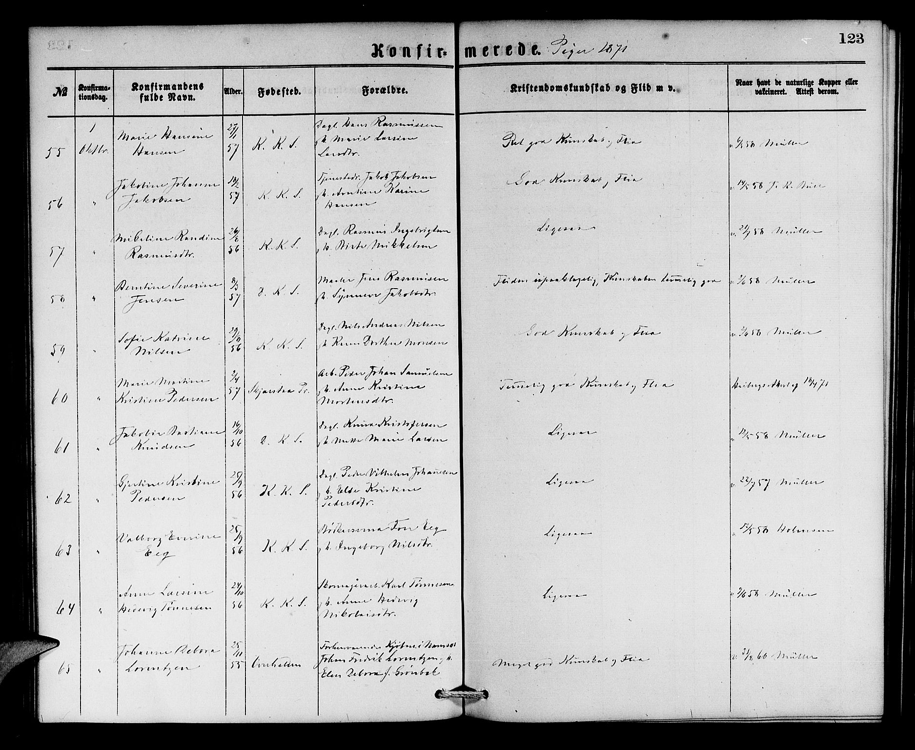 Korskirken sokneprestembete, AV/SAB-A-76101/H/Hab: Parish register (copy) no. C 2, 1869-1879, p. 123