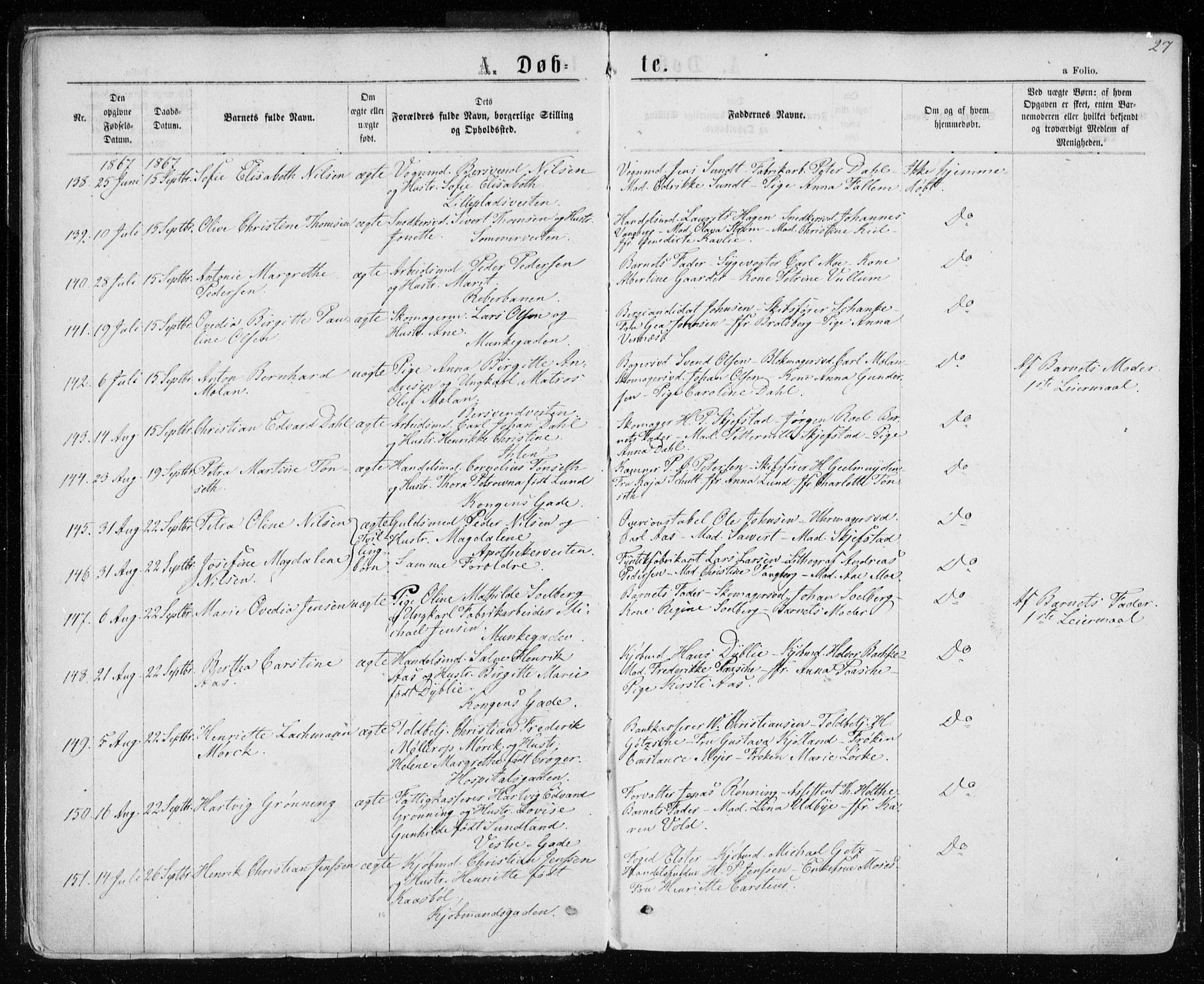 Ministerialprotokoller, klokkerbøker og fødselsregistre - Sør-Trøndelag, SAT/A-1456/601/L0054: Parish register (official) no. 601A22, 1866-1877, p. 27