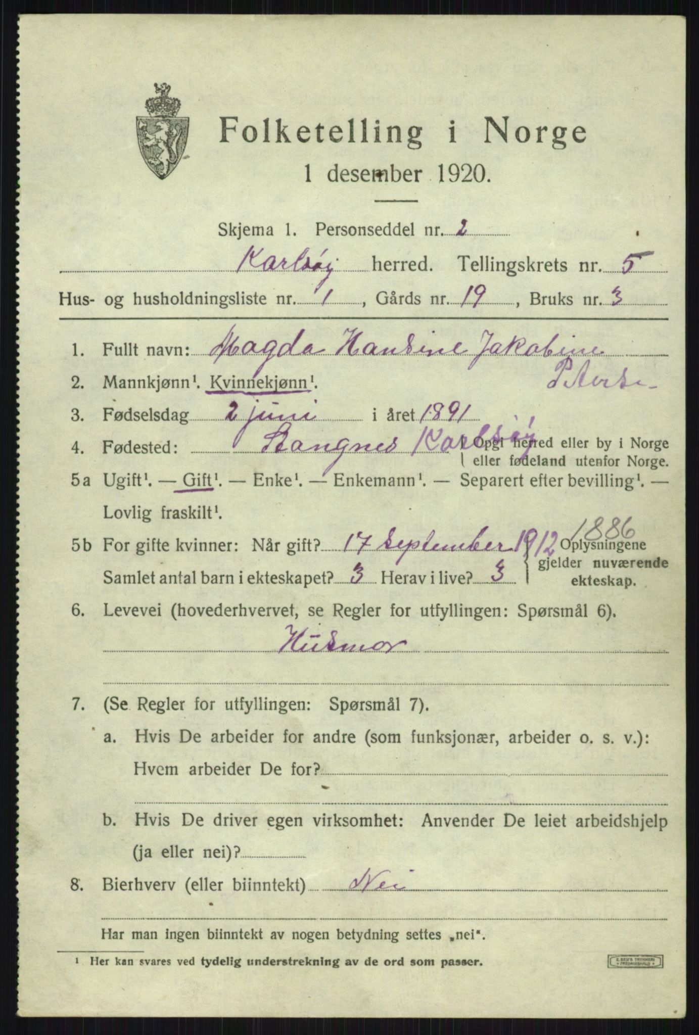 SATØ, 1920 census for Karlsøy, 1920, p. 2154