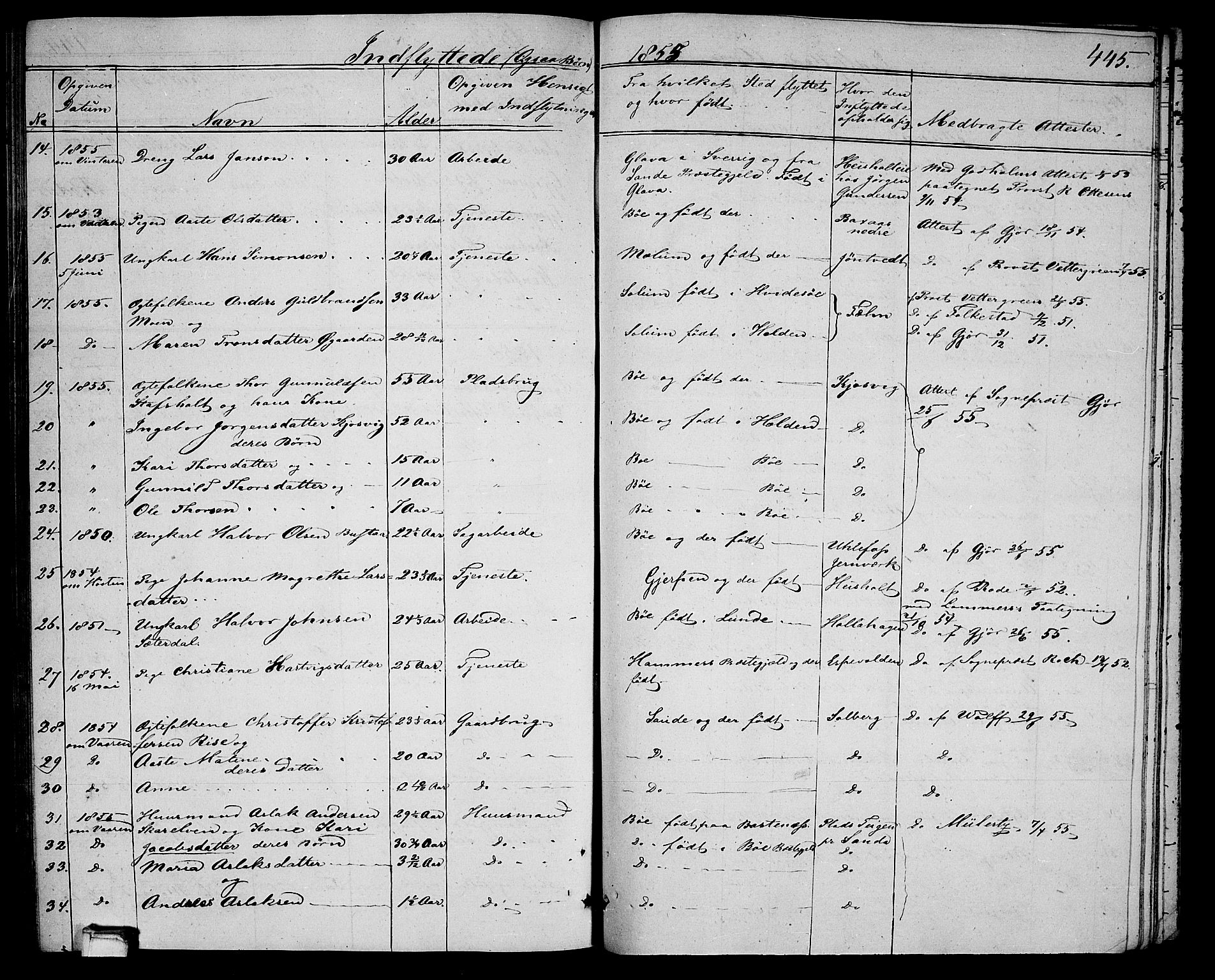 Holla kirkebøker, SAKO/A-272/G/Ga/L0003: Parish register (copy) no. I 3, 1849-1866, p. 445