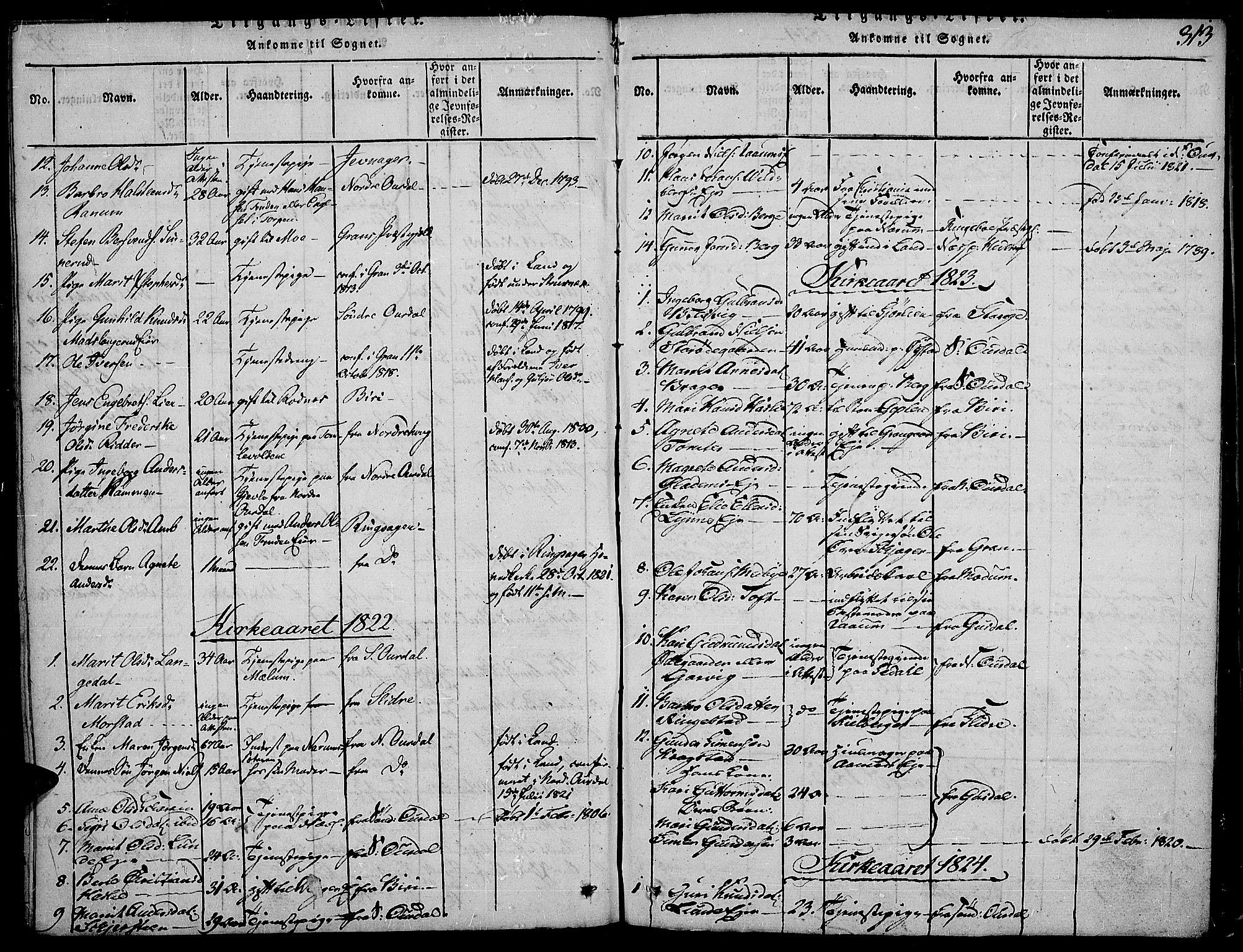 Land prestekontor, SAH/PREST-120/H/Ha/Haa/L0007: Parish register (official) no. 7, 1814-1830, p. 313