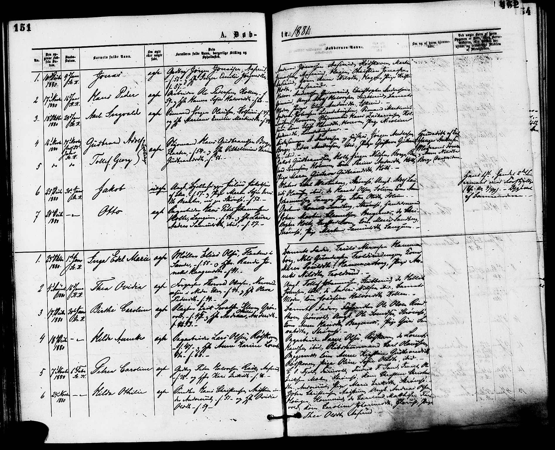 Skoger kirkebøker, AV/SAKO-A-59/F/Fa/L0005: Parish register (official) no. I 5, 1873-1884, p. 151-152