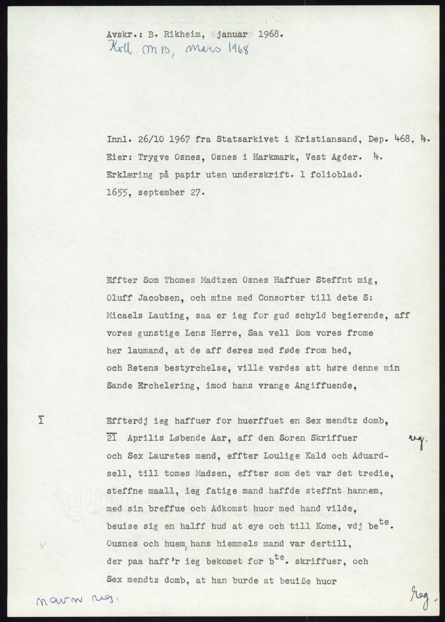 Samlinger til kildeutgivelse, Diplomavskriftsamlingen, RA/EA-4053/H/Ha, p. 2306